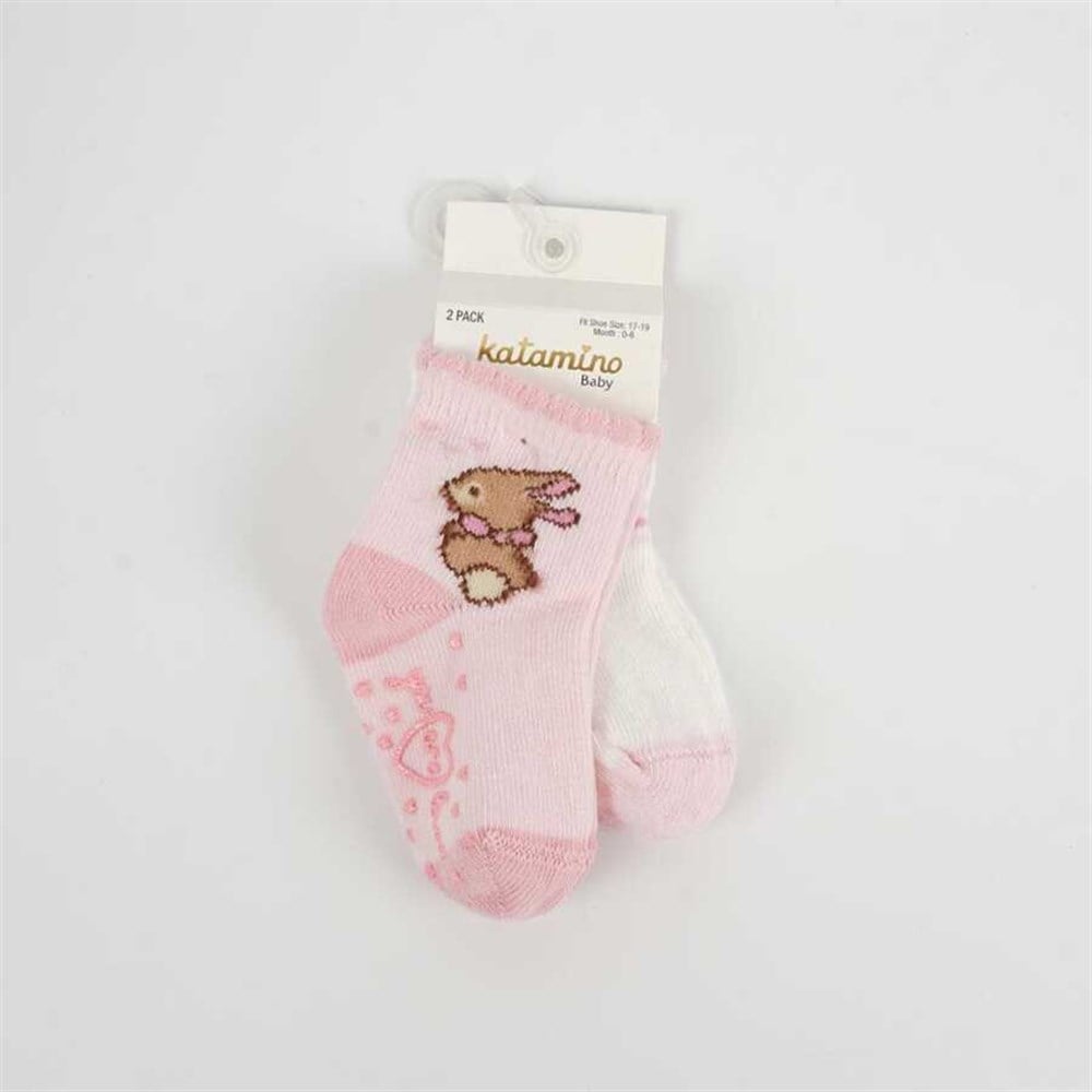 KAT-44073Katamino 44073 Kız Bebek 2'Li Kaydırmaz Soket Çorap