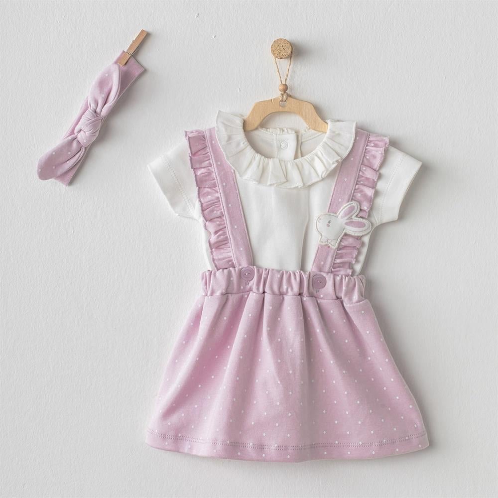 ANW-AC23597Andywawa Kız Bebek Salopet Elbise Bant Set