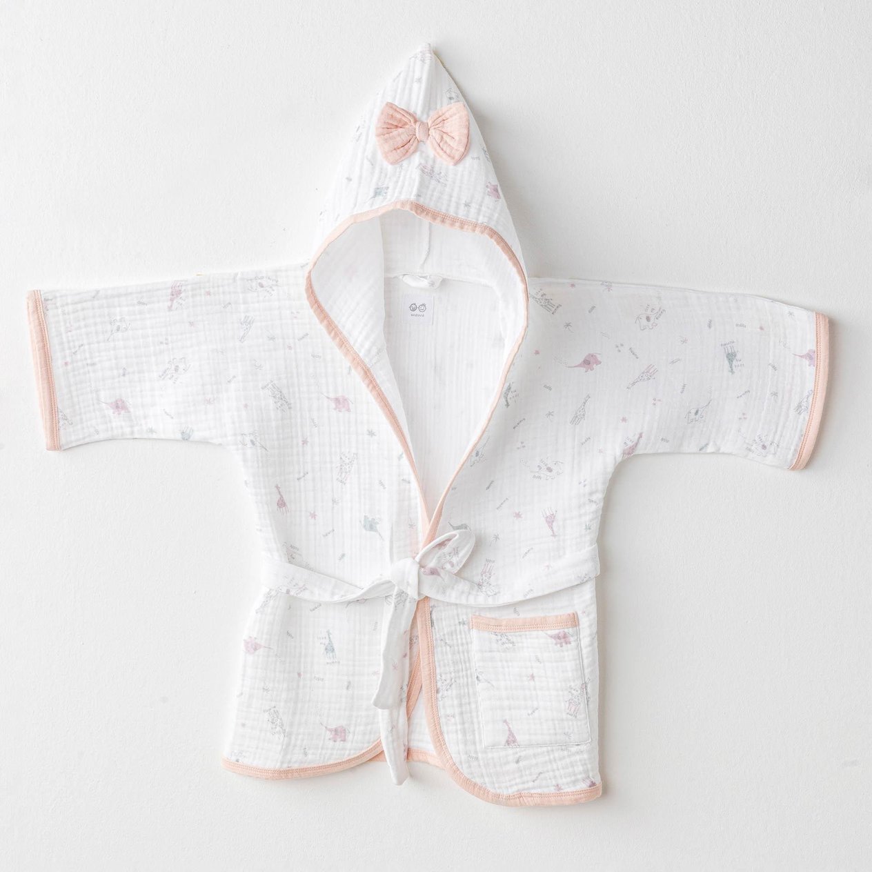 ANW-AC25519Kız Bebek Bornoz Bathrobe Love Family Muslin AC25519