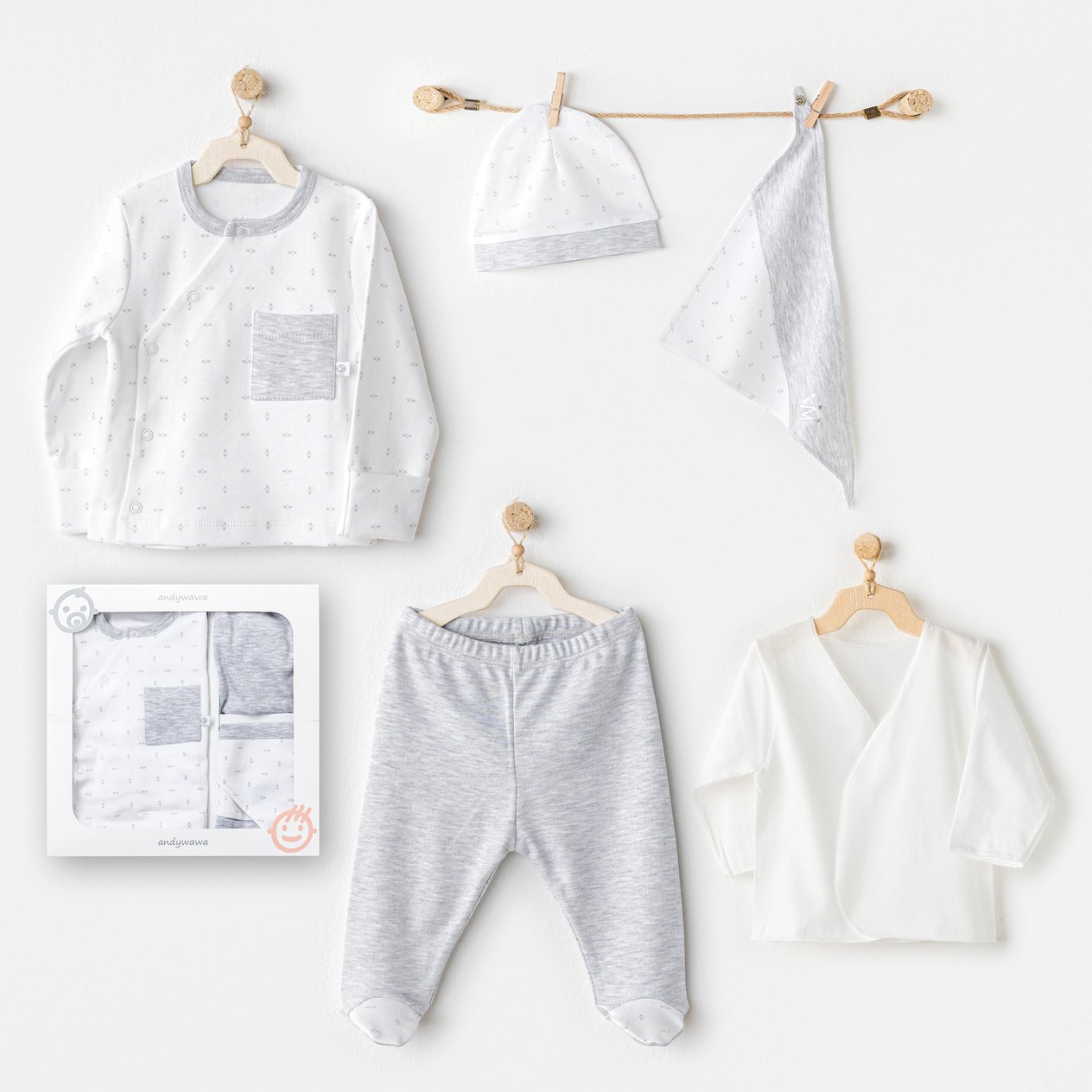 ANW-AC24720Erkek Bebek Hastane Çıkışı 5 Parça Newborn Set Wawa Boys AC24720