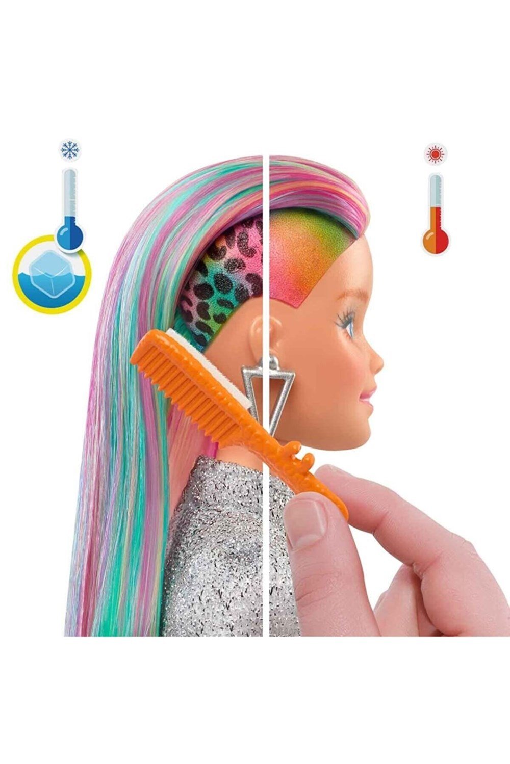 MATE-GRN81Barbie GRN81 Leopar Desenli Saçlar Oyun Seti