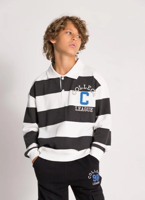 DMB-4062Erkek Çocuk Polo Yaka Çizgili Kolej Sweat 4062