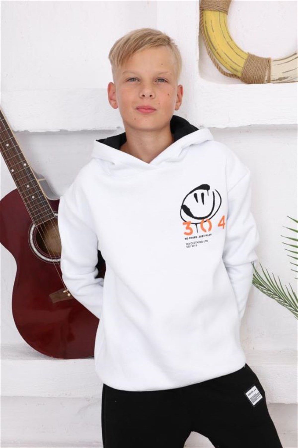 NBK-CRY-1373-3Name Kids 1373 Unisex Çocuk Good Energy Kapşonlu İçi Şardonlu Sweat