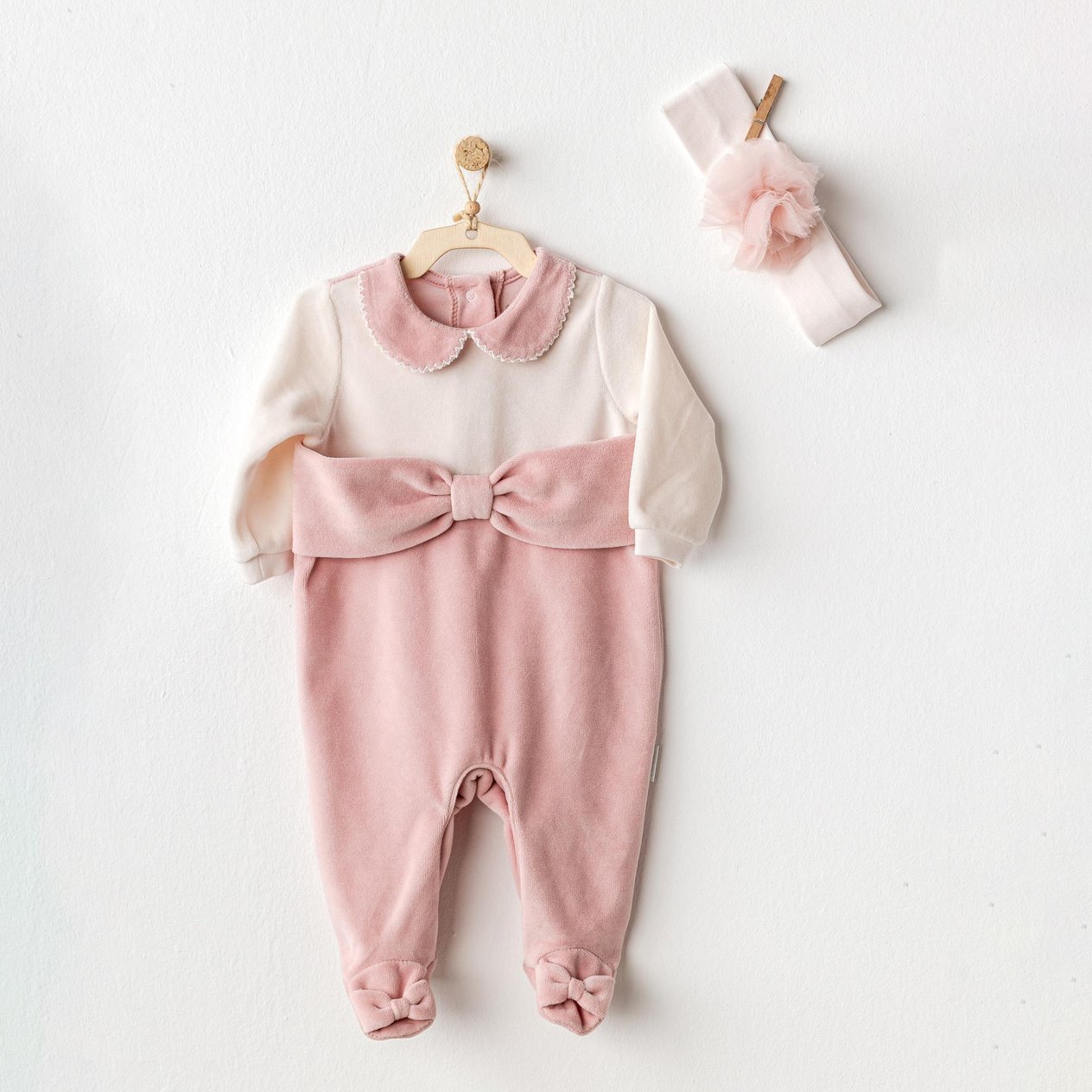 ANW-AC25043Kız Bebek Tulum Takım Romper Band Set Velvet Puppy Gazelle AC25043