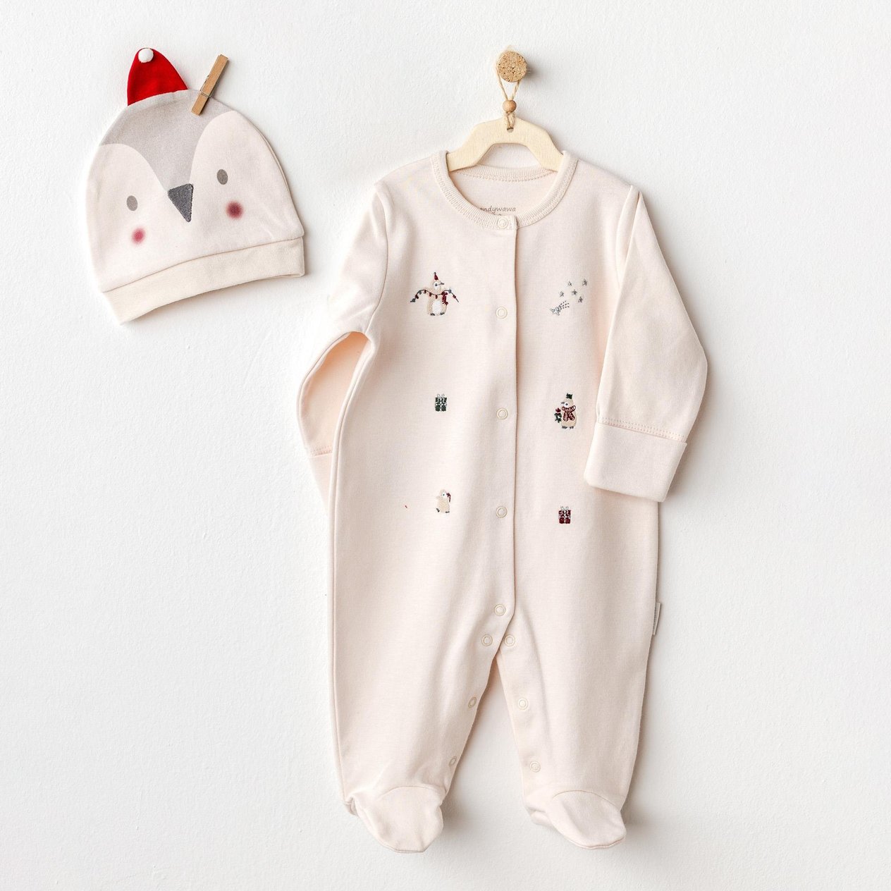 ANW-AC25343Bebek Tulum Takım Romper Hat Set Penguin AC25343