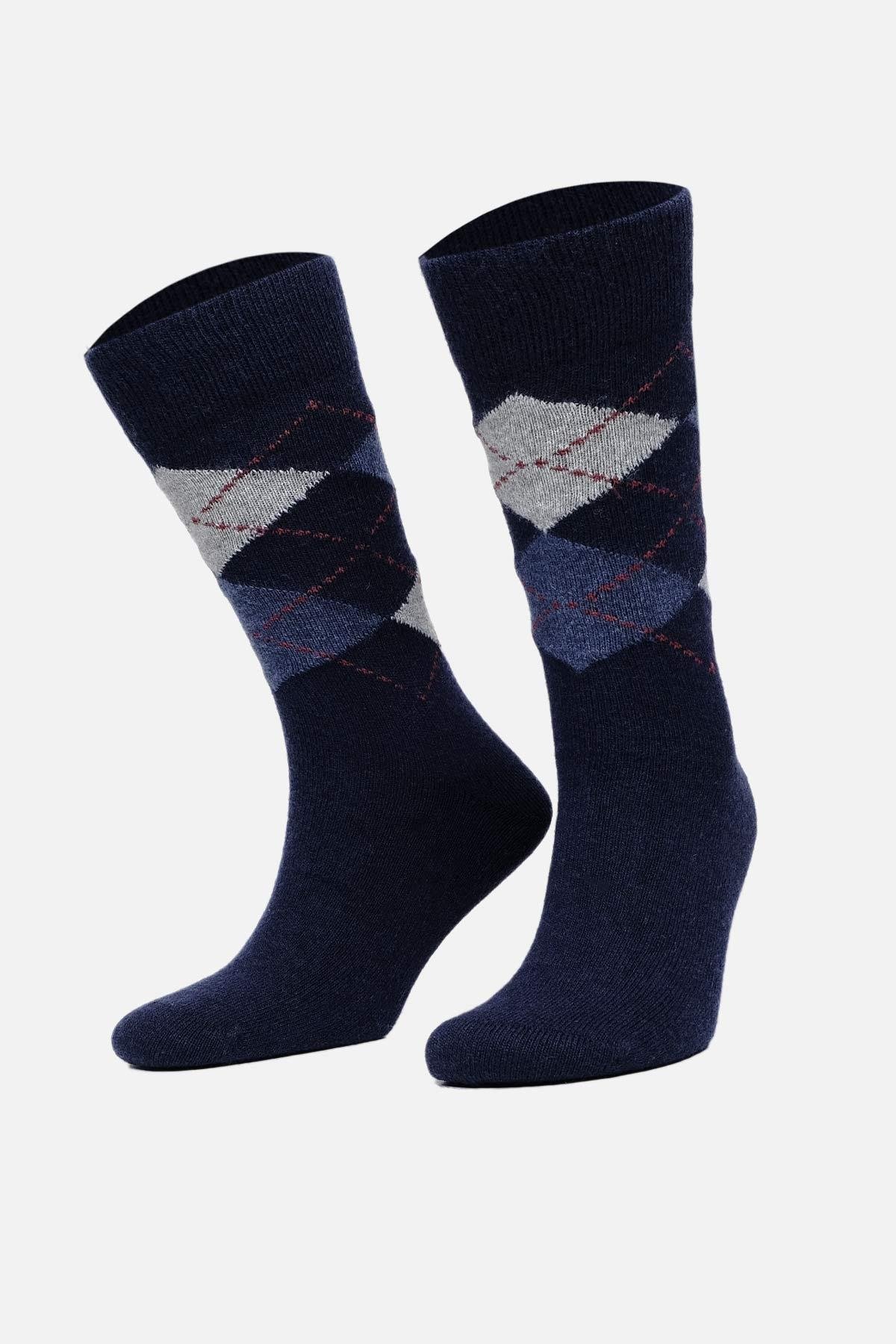 Aytuğ Erkek Koyun Yünü (Lambswool) Tekli Lacivert Soket Çorap - A-25081-L