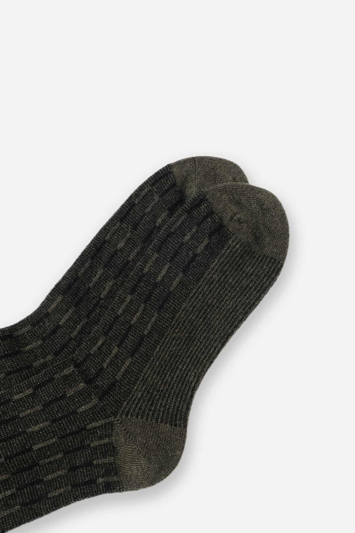 Aytuğ Erkek Lambswool (Koyun Yünü) Tekli Haki Soket Çorap - A-25096-H