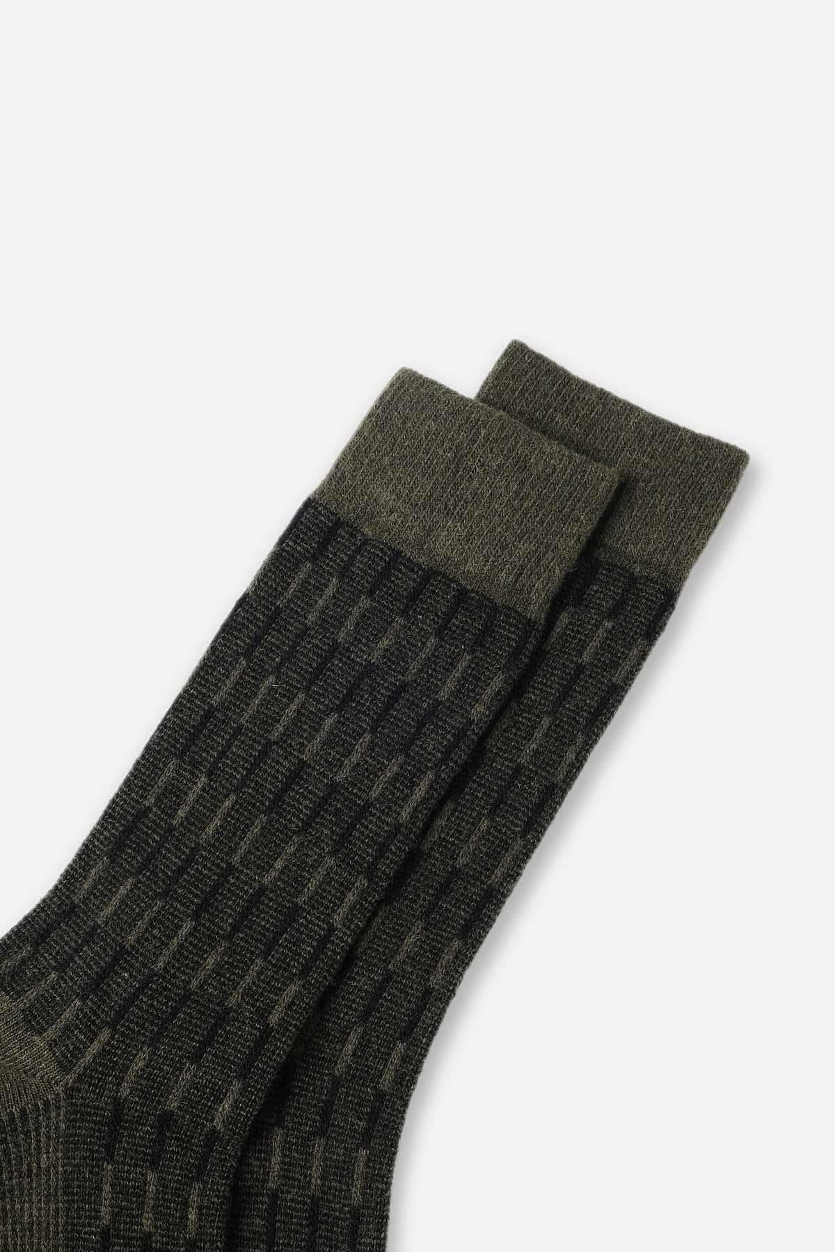 Aytuğ Erkek Lambswool (Koyun Yünü) Tekli Haki Soket Çorap - A-25096-H