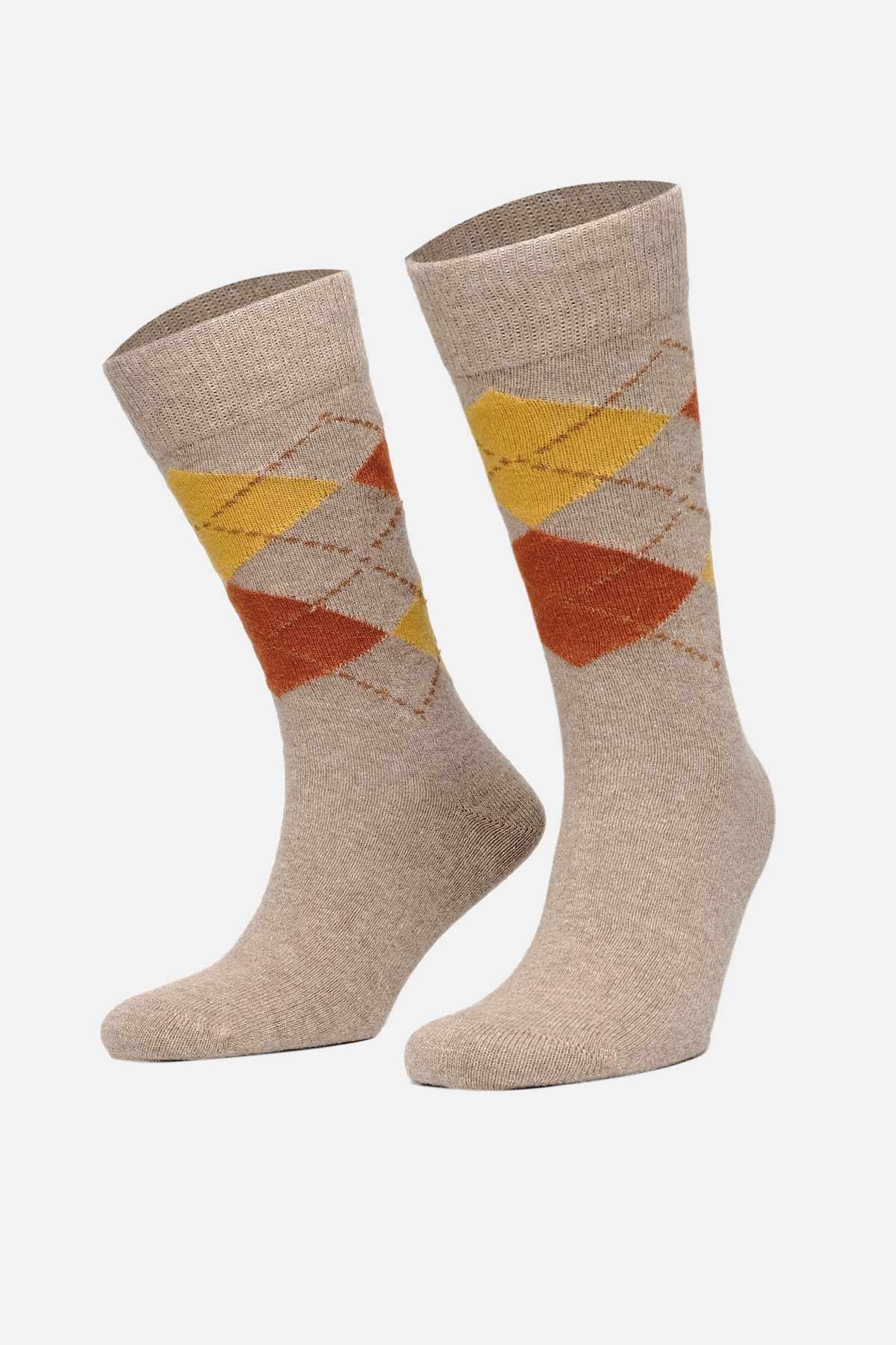 Aytuğ Erkek Koyun Yünü (Lambswool) Tekli Bej Soket Çorap - A-25081-B