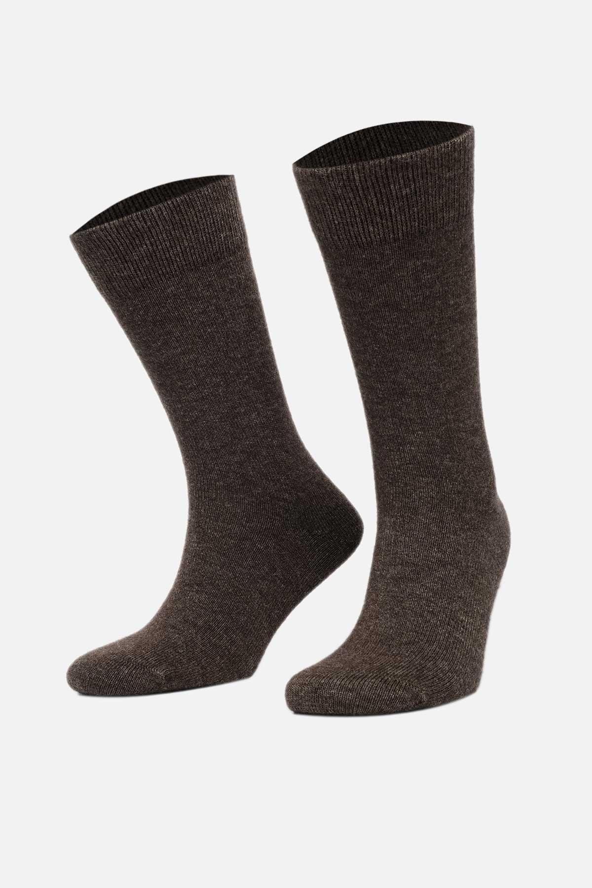 Aytuğ Erkek Lambswool (Koyun Yünü) Tekli Kahverengi Soket Çorap - A-25070-K