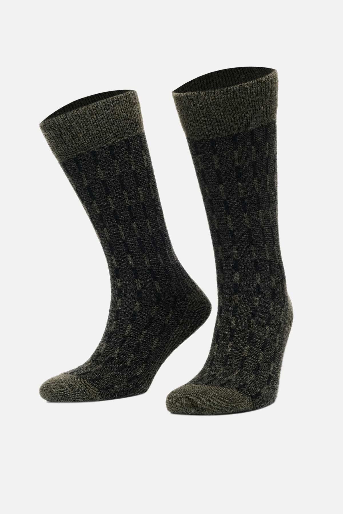 Aytuğ Erkek Lambswool (Koyun Yünü) Tekli Haki Soket Çorap - A-25096-H