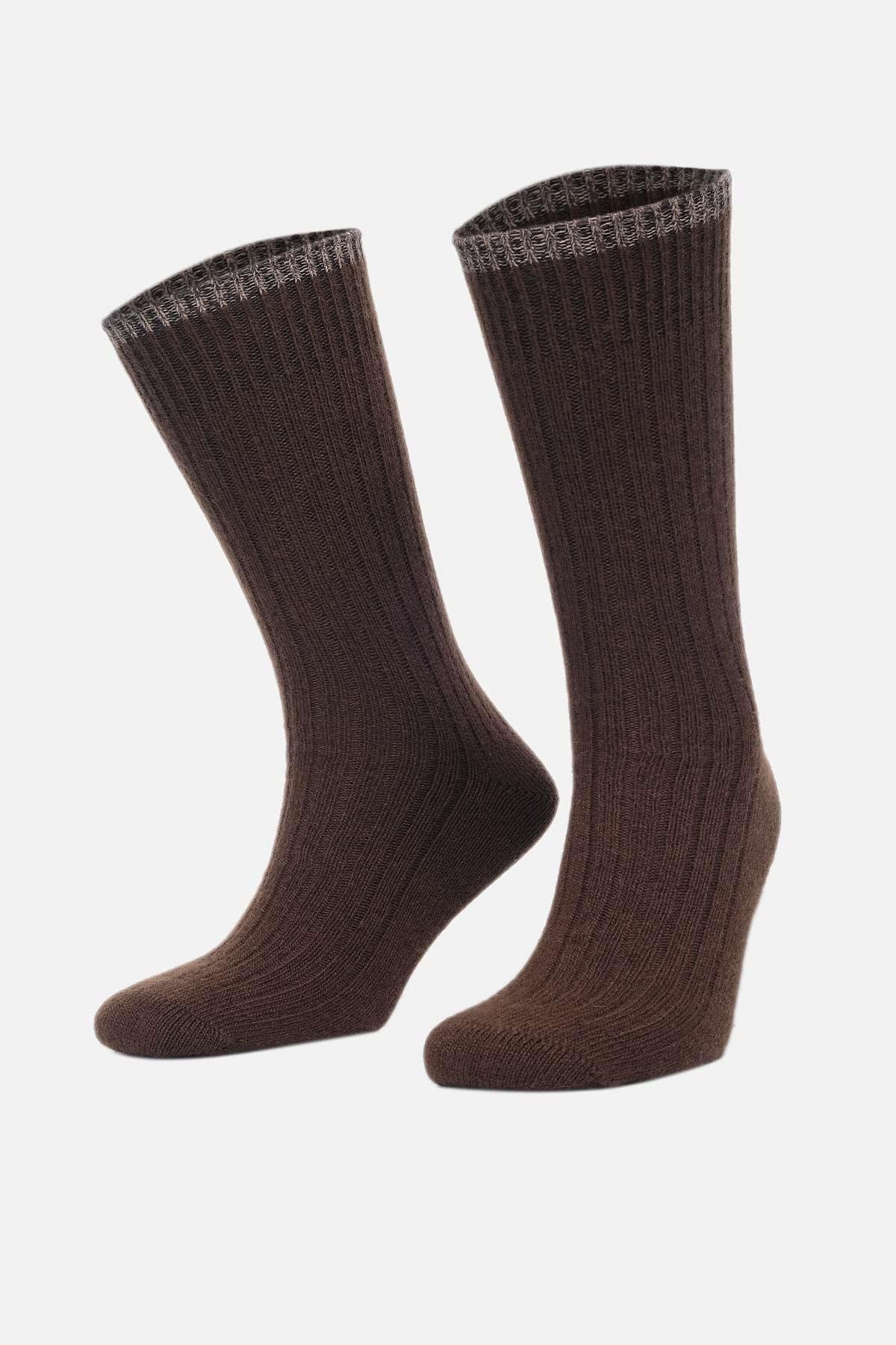 Aytuğ Erkek Lambswool (Koyun Yünü) Tekli Kahverengi Soket Çorap - A-25094-K