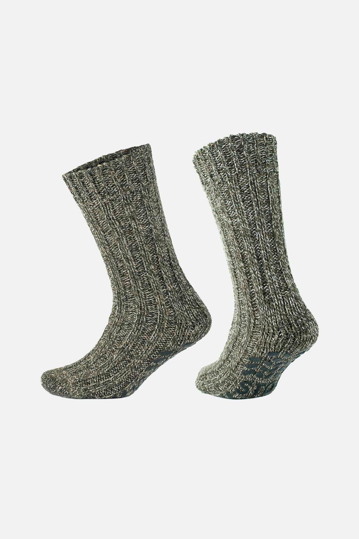 Aytuğ Erkek Merino Yünü Cold Blocker Kışlık Haki Kaydırmaz Tabanlı Soket Çorap