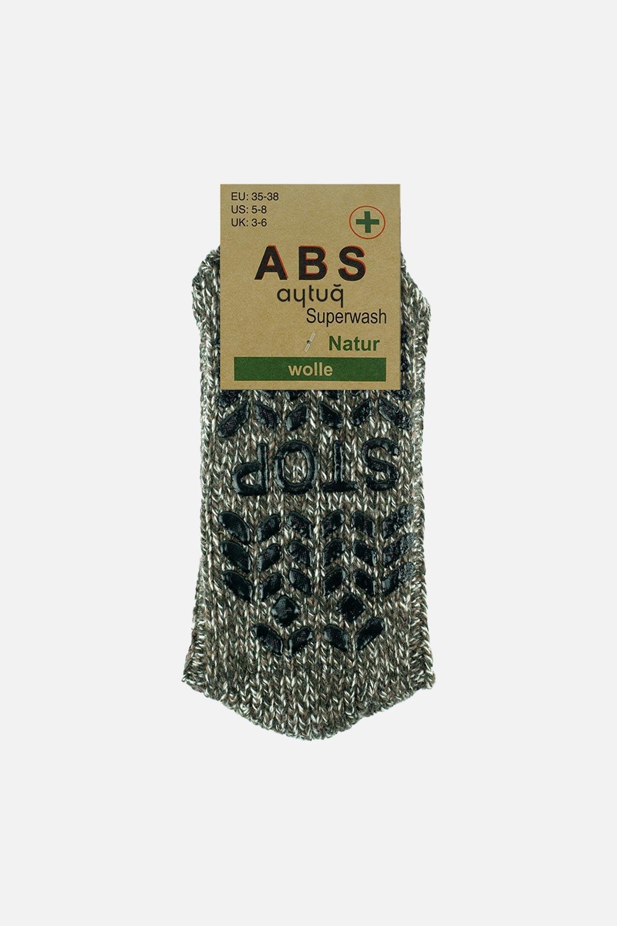 Aytuğ Erkek Merino Yünü Cold Blocker Kışlık Haki Kaydırmaz Tabanlı Soket Çorap