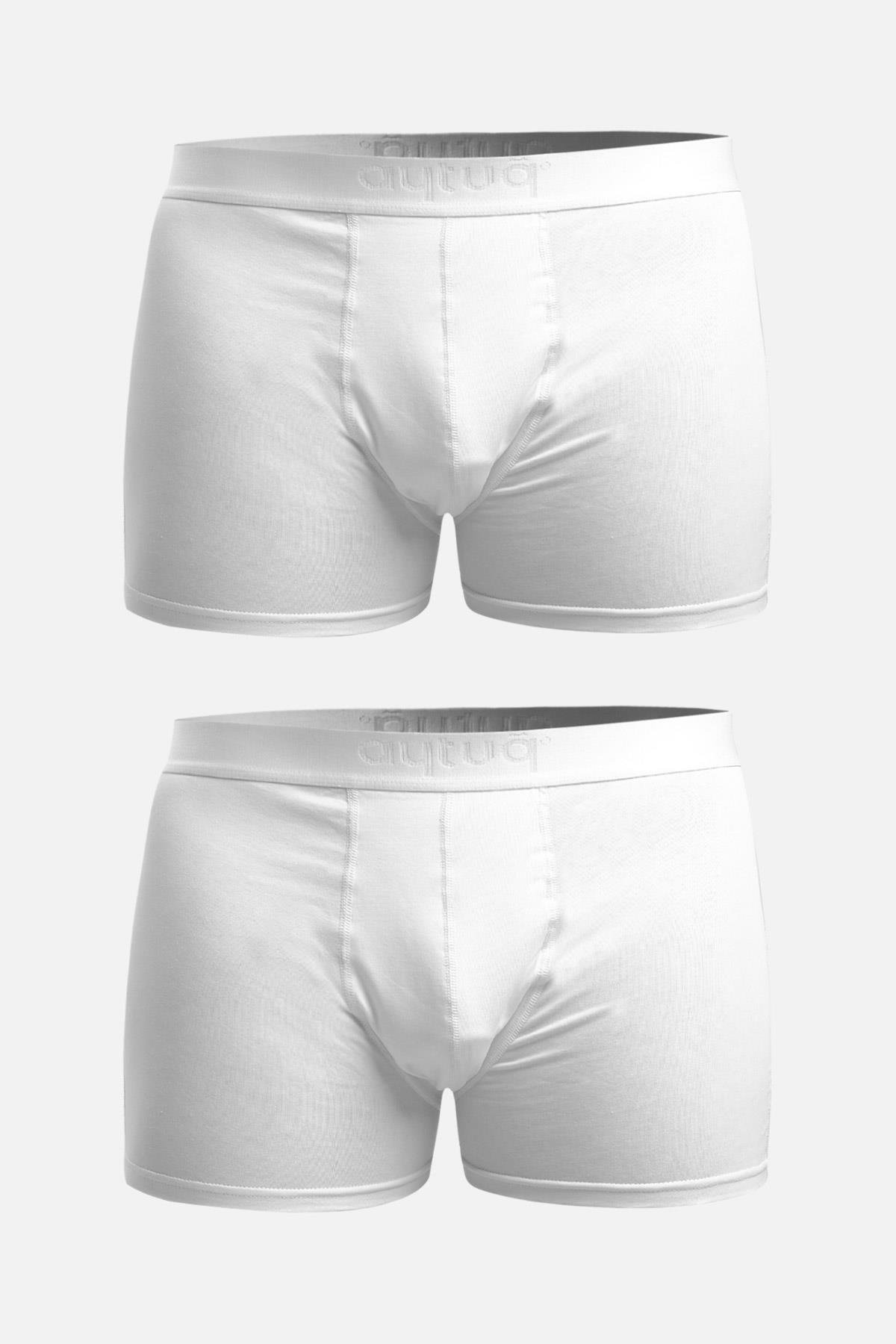 Aytuğ Erkek Pamuklu Beyaz 2'li Boxer   A BXR B