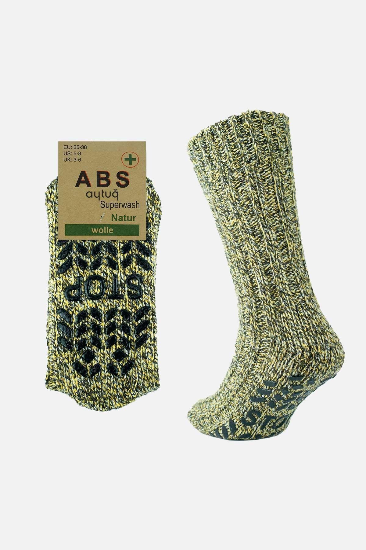 Aytuğ Kadın Merino Yünü Cold Blocker Kışlık Sarı Kaydırmaz Tabanlı Soket Çorap