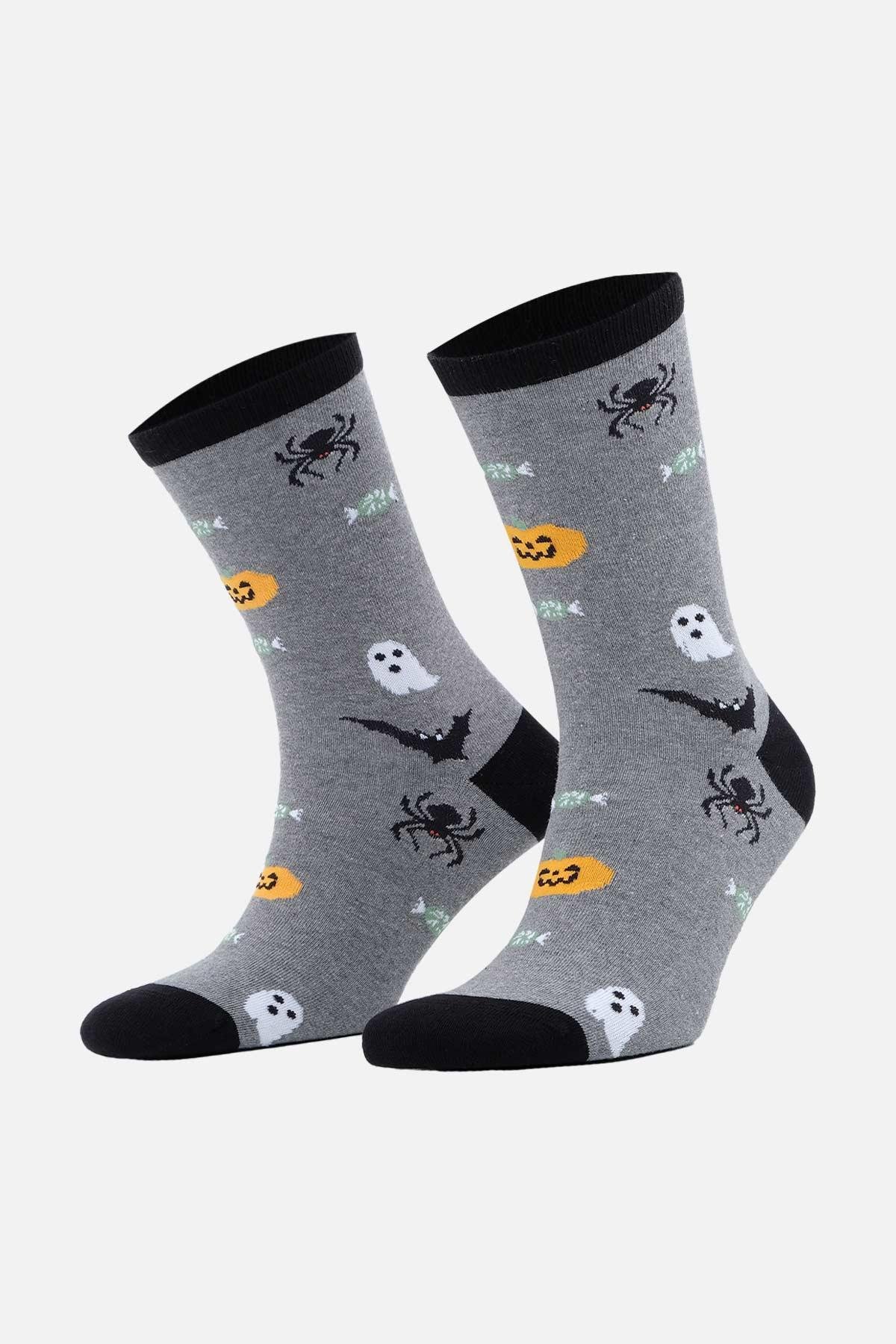 Aytuğ Kadın Pamuklu Halloween Temalı Gri Soket Çorap A 49007 G
