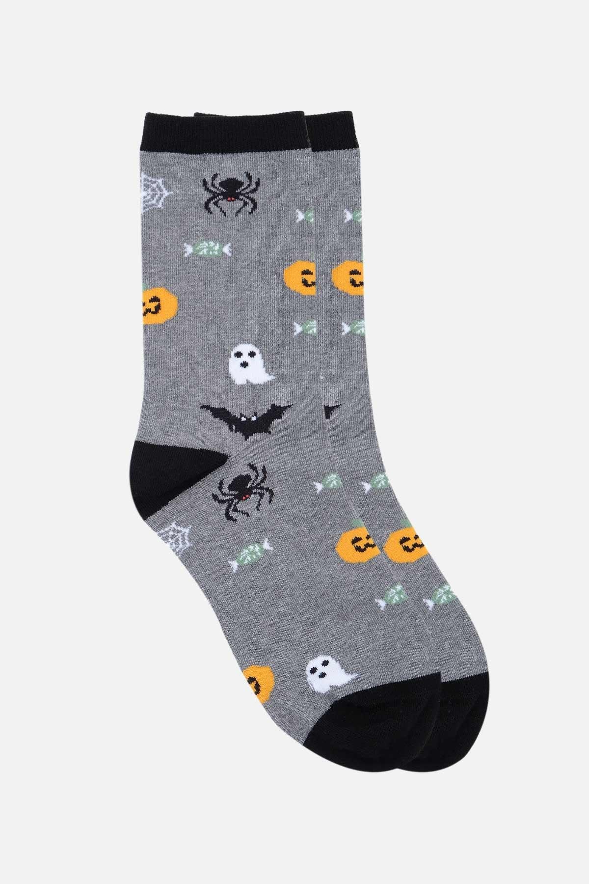 Aytuğ Kadın Pamuklu Halloween Temalı Gri Soket Çorap A 49007 G