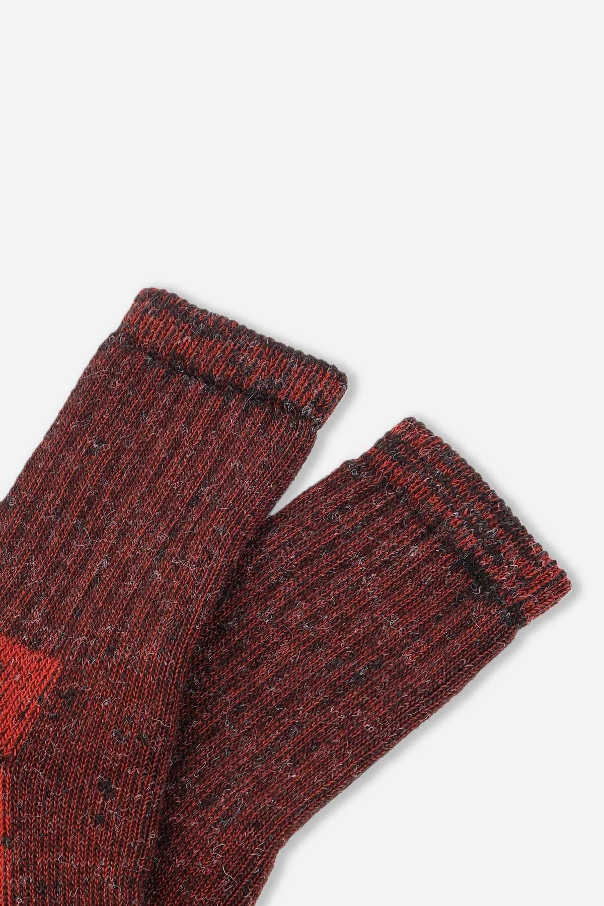 Aytuğ Unisex Alpaka Yünü Havlu Kışlık Kahve/Kırmızı Soket Çorap   A 6006