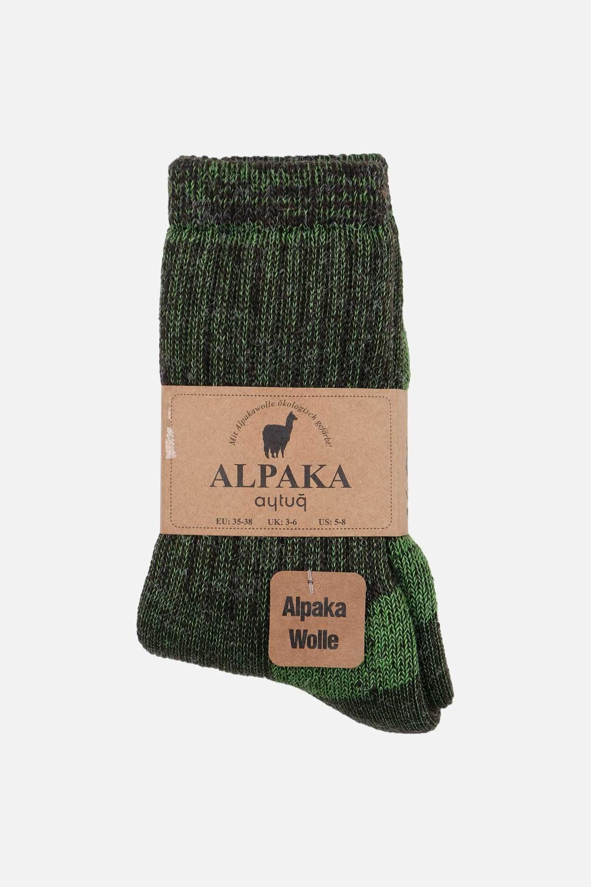Aytuğ Unisex Alpaka Yünü Havlu Kışlık Kahve/Yeşil Soket Çorap   A 6006