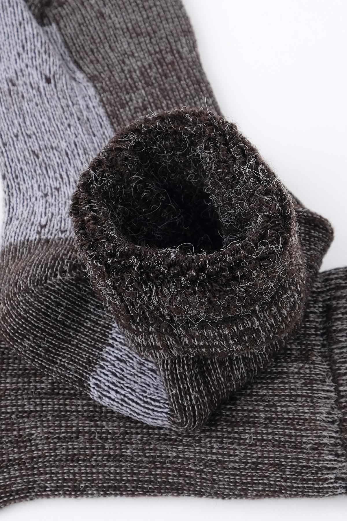 Aytuğ Unisex Alpaka Yünü Havlu Kışlık Kahve/Ekru Soket Çorap - A-6006