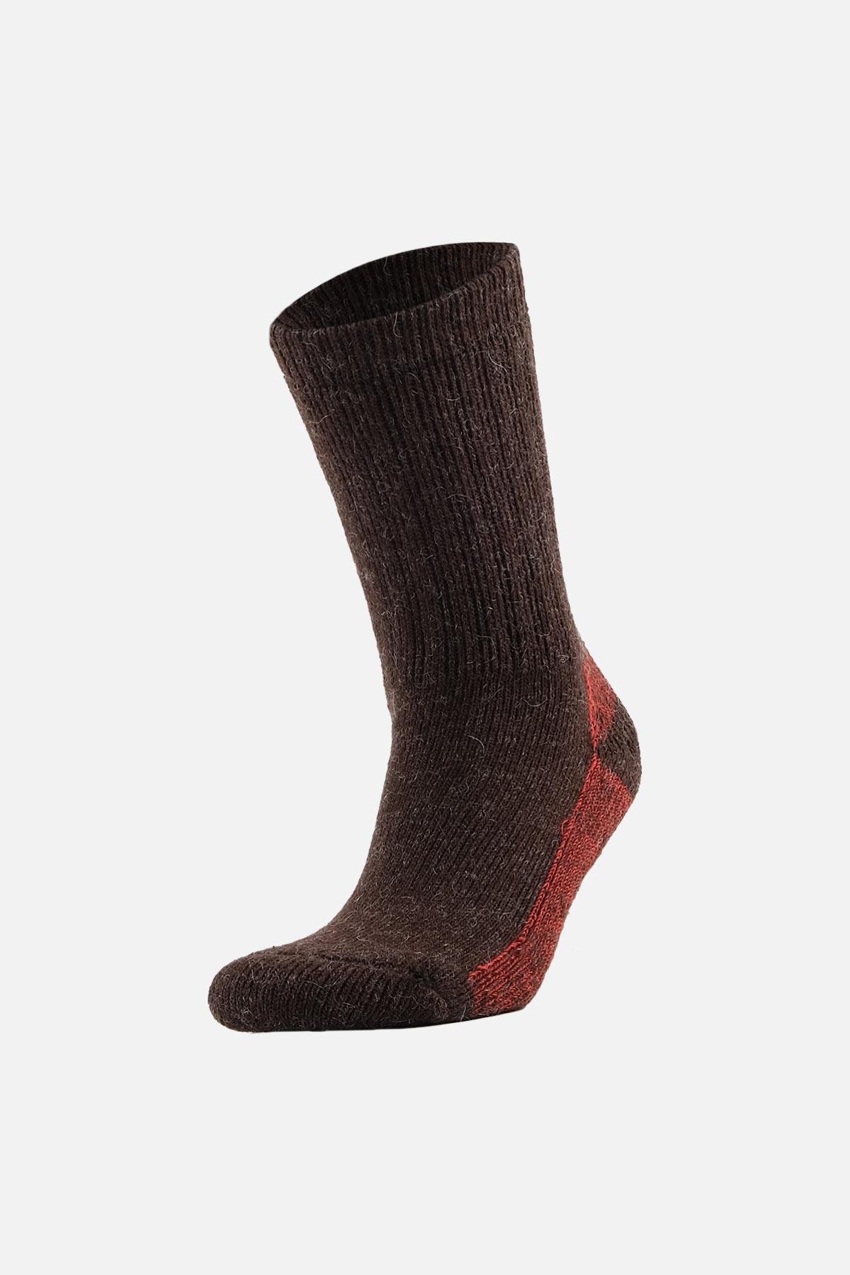 Aytuğ Unisex Alpaka Yünü Havlu Kışlık Kahve/Kırmızı Soket Çorap   A 6005