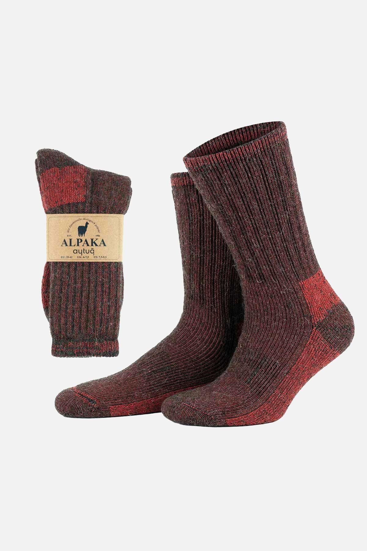 Aytuğ Unisex Alpaka Yünü Havlu Kışlık Kahve/Kırmızı Soket Çorap   A 6006