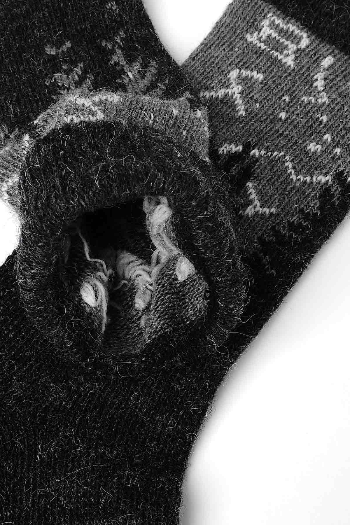 Aytuğ Unisex Alpaka Yünü Havlu Kışlık Ağaç Desenli Antrasit Soket Çorap  A 3001 A