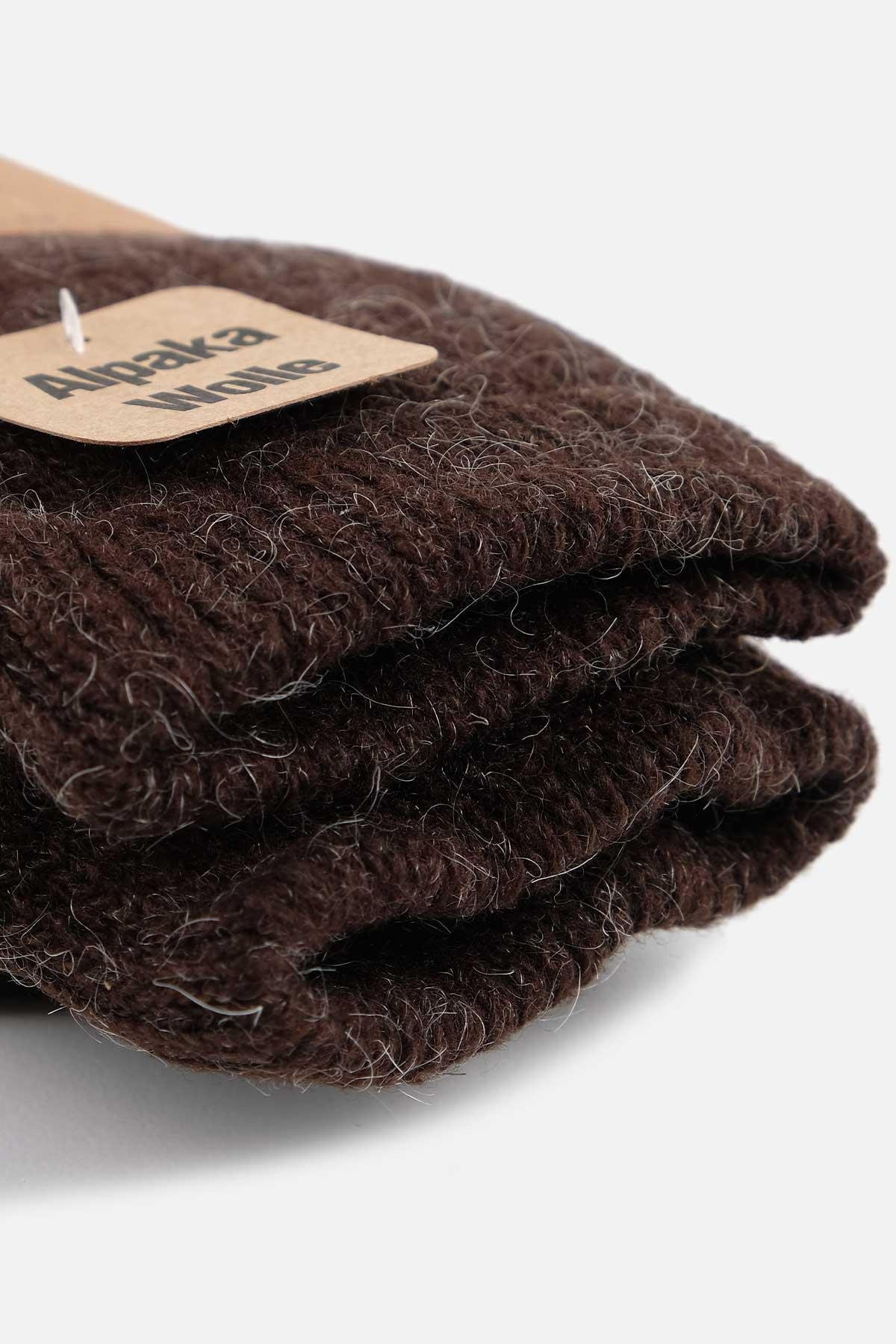 Aytuğ Unisex Alpaka Yünü Havlu Kışlık Kahve/Kırmızı Soket Çorap   A 6005
