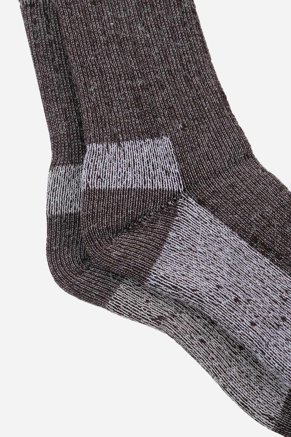 Aytuğ Unisex Alpaka Yünü Havlu Kışlık Kahve/Ekru Soket Çorap - A-6006