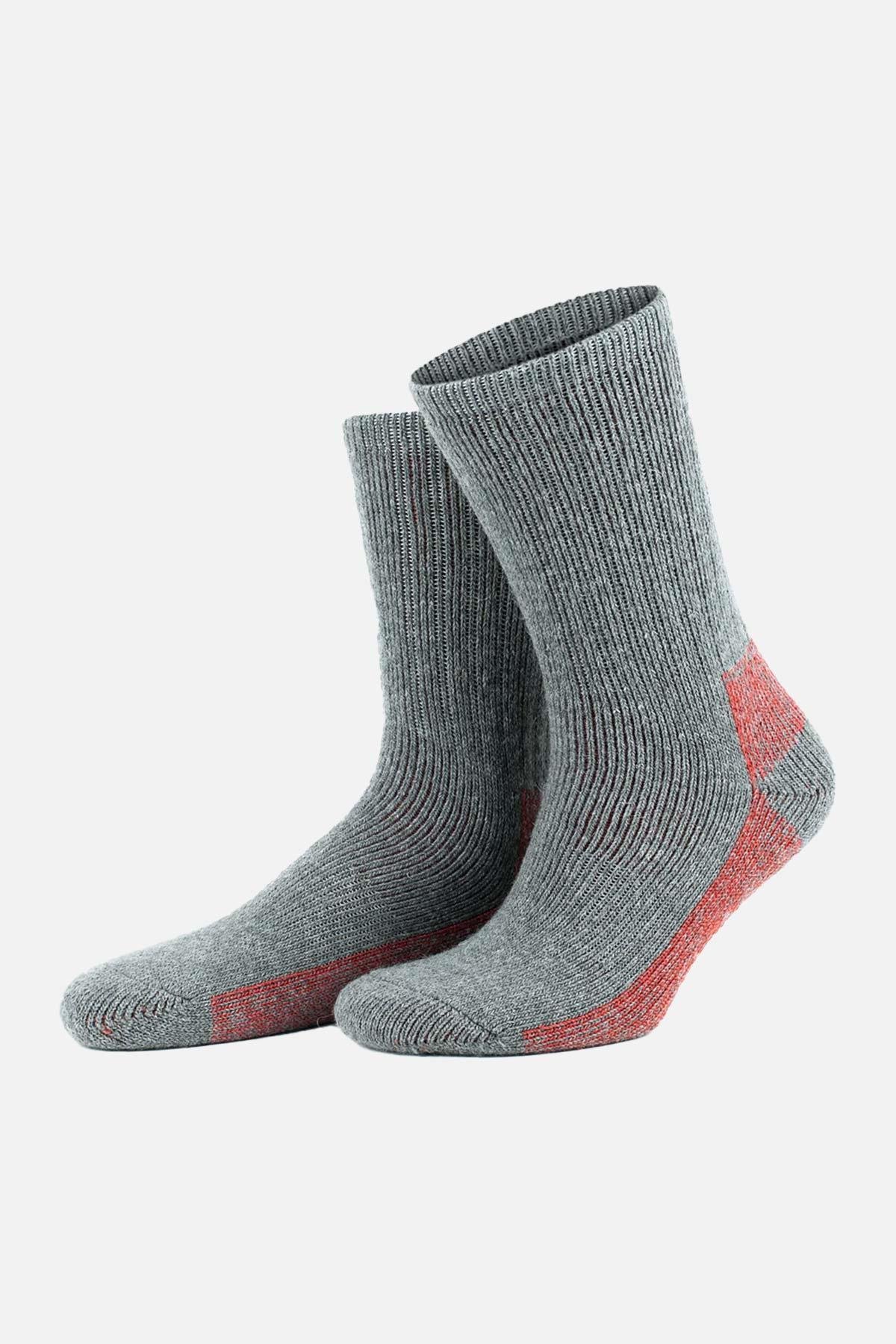 Aytuğ Unisex Alpaka Yünü Havlu Kışlık Gri/Kırmızı Soket Çorap   A 6005