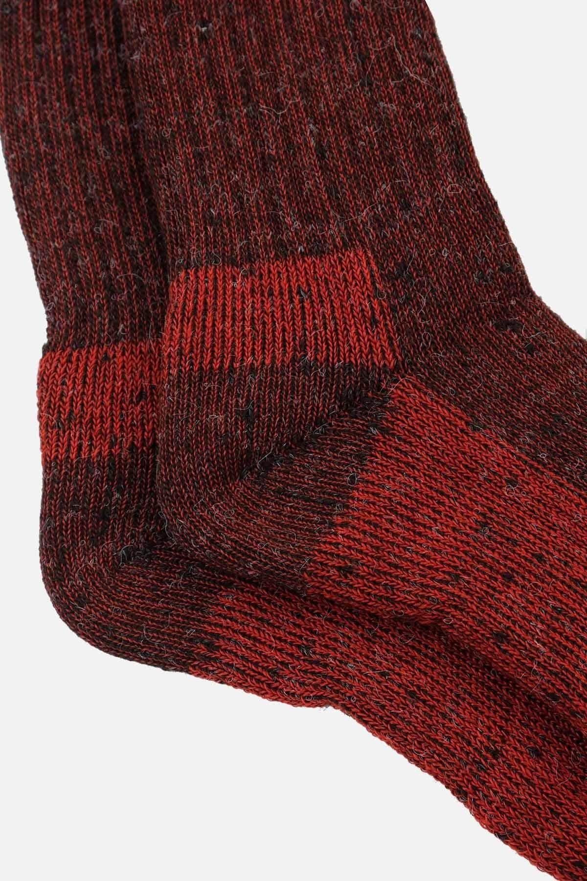 Aytuğ Unisex Alpaka Yünü Havlu Kışlık Kahve/Kırmızı Soket Çorap   A 6006