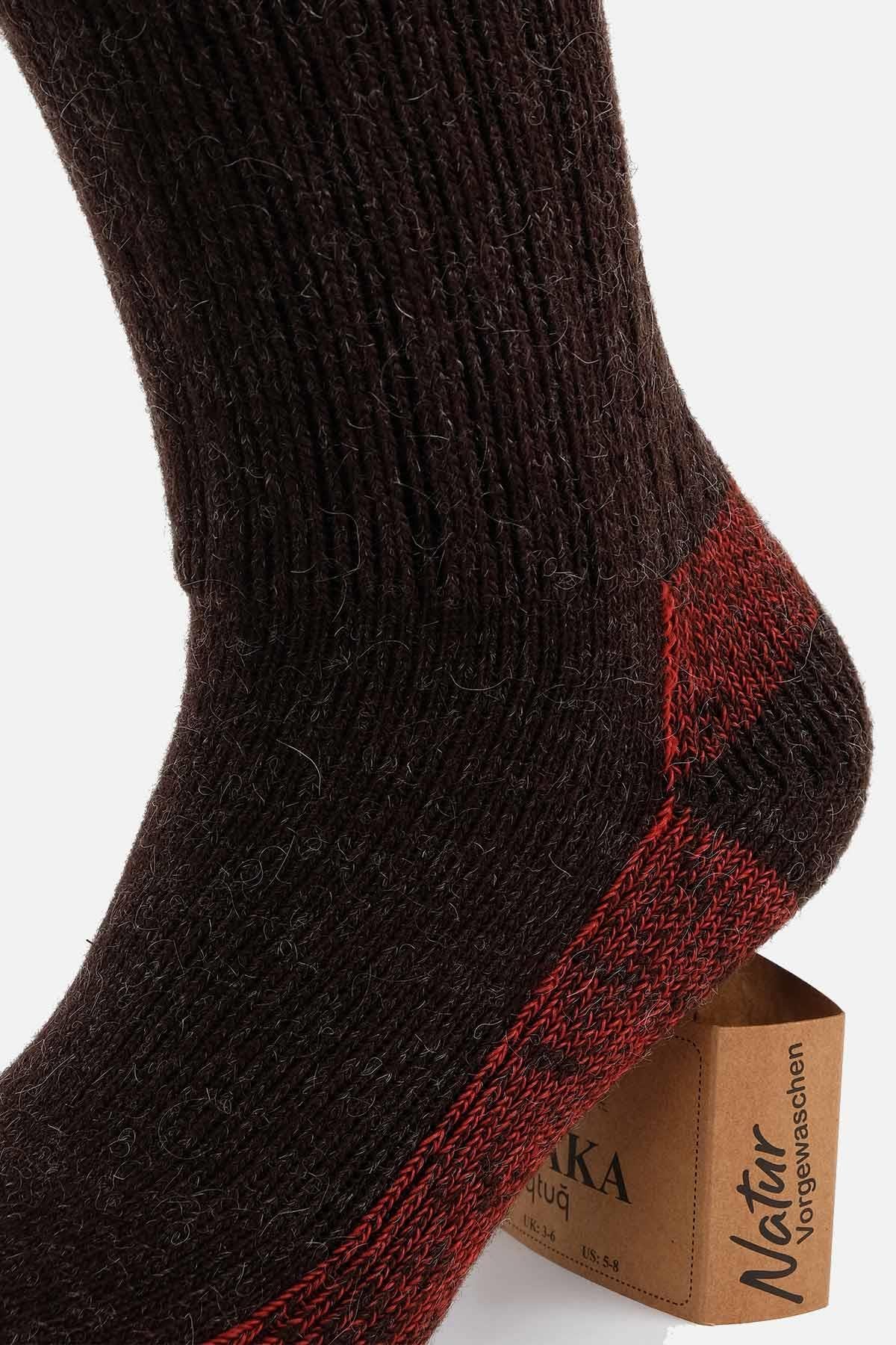 Aytuğ Unisex Alpaka Yünü Havlu Kışlık Kahve/Kırmızı Soket Çorap   A 6005