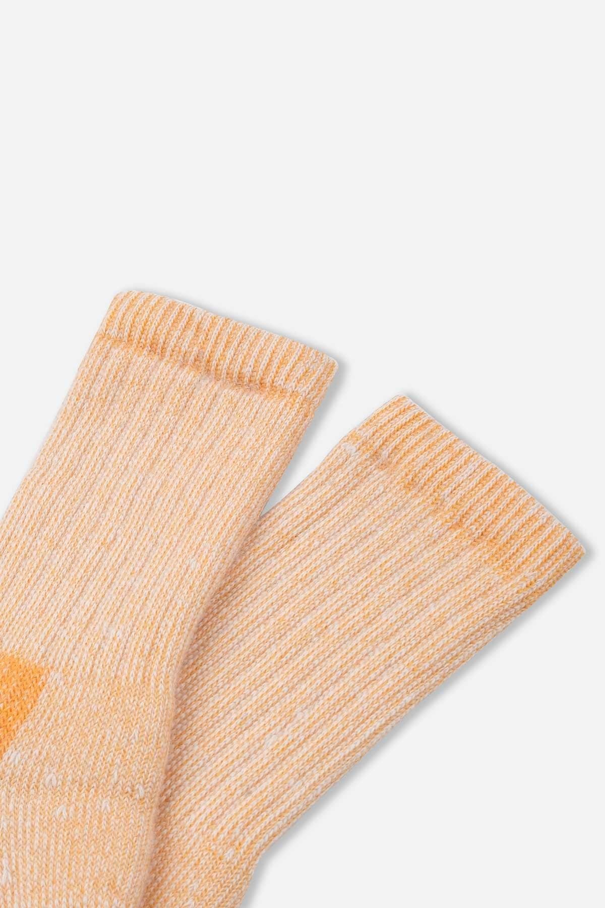 Aytuğ Unisex Alpaka Yünü Havlu Kışlık Ekru/Turuncu Soket Çorap - A-6006
