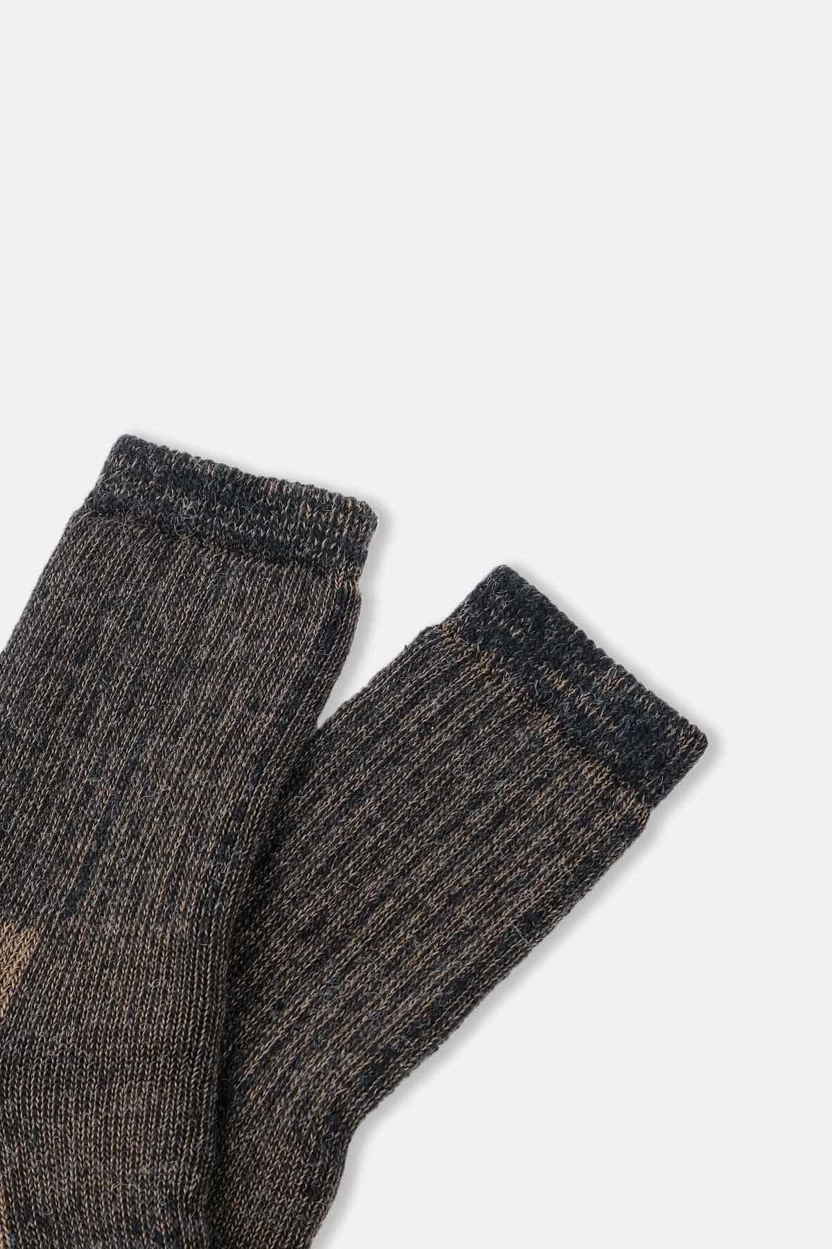 Aytuğ Unisex Alpaka Yünü Havlu Kışlık Antrasit/Bej Soket Çorap   A 6006