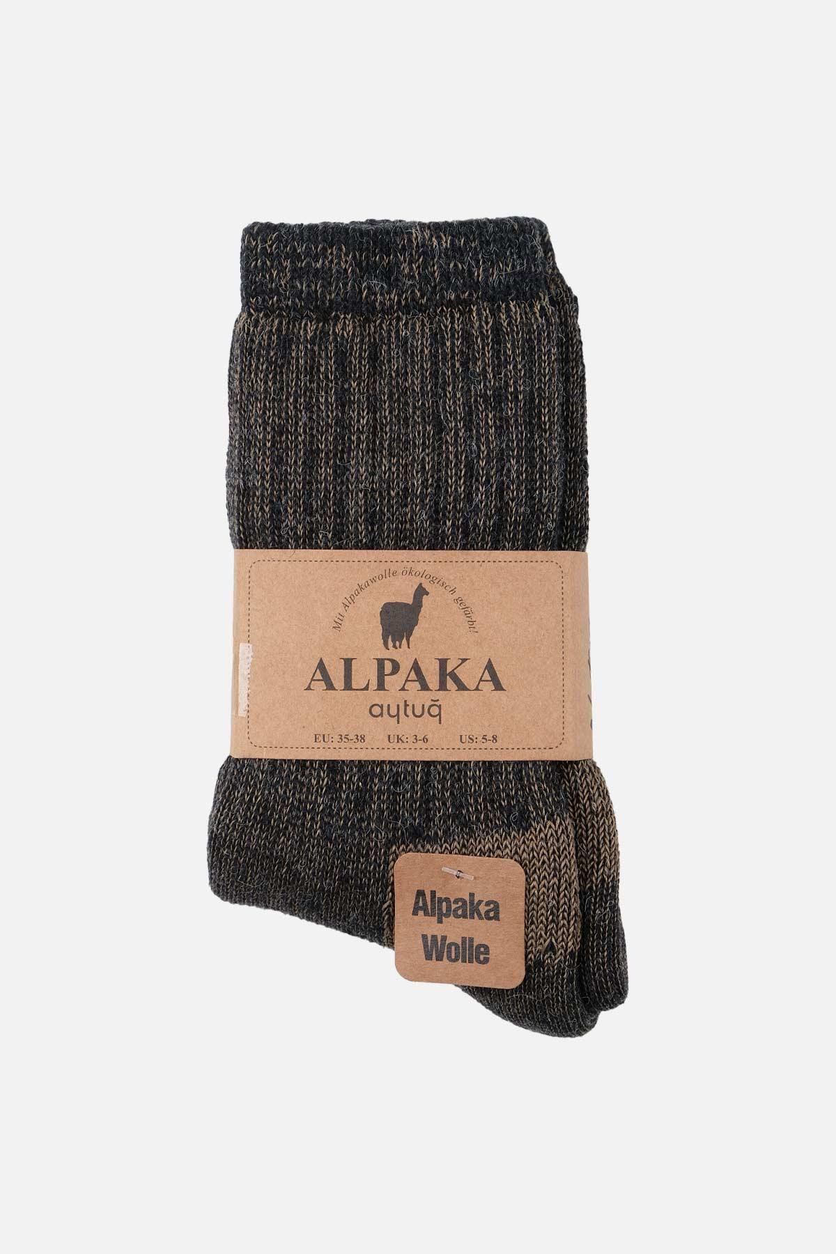 Aytuğ Unisex Alpaka Yünü Havlu Kışlık Antrasit/Bej Soket Çorap   A 6006