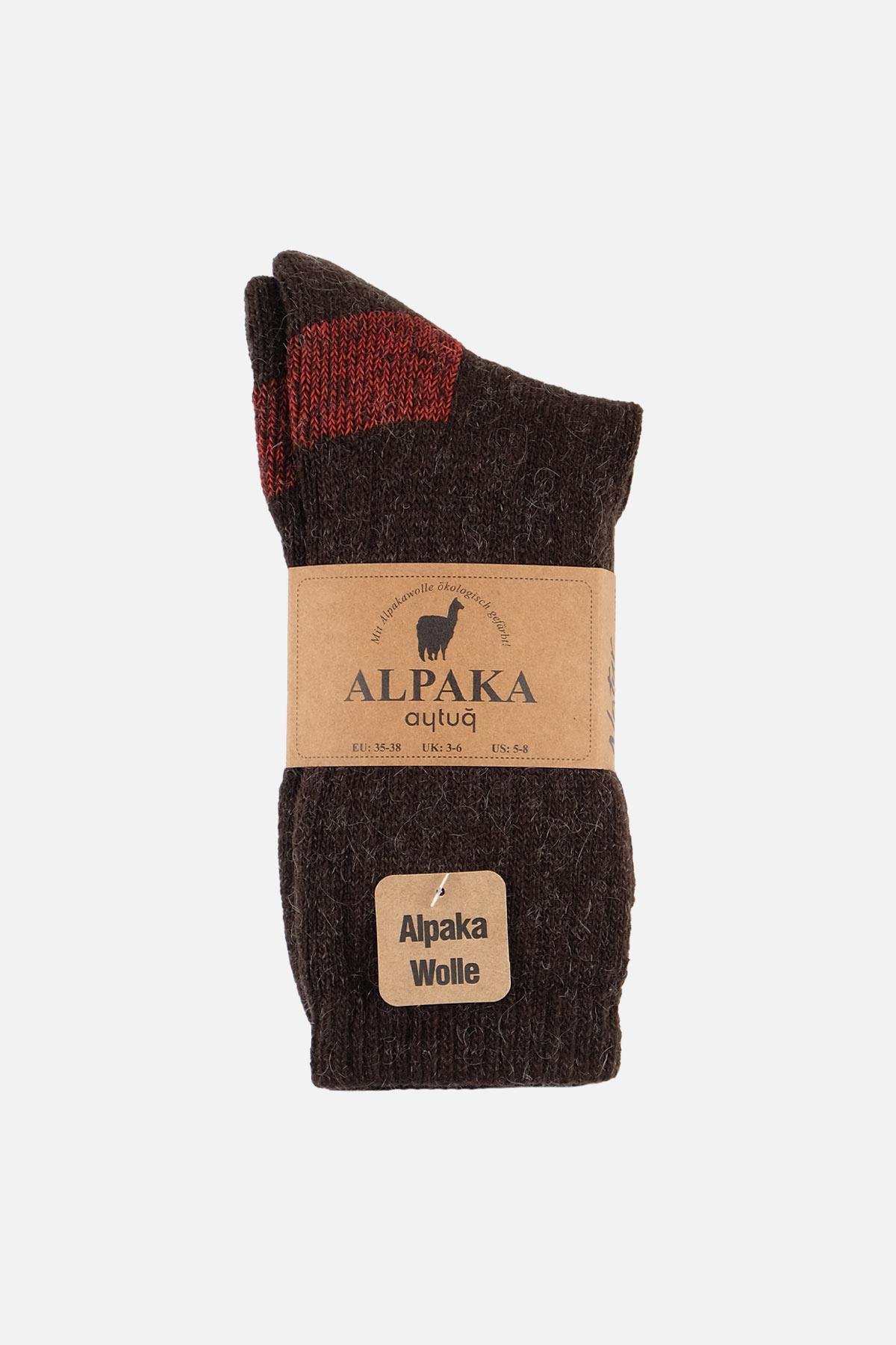 Aytuğ Unisex Alpaka Yünü Havlu Kışlık Kahve/Kırmızı Soket Çorap   A 6005