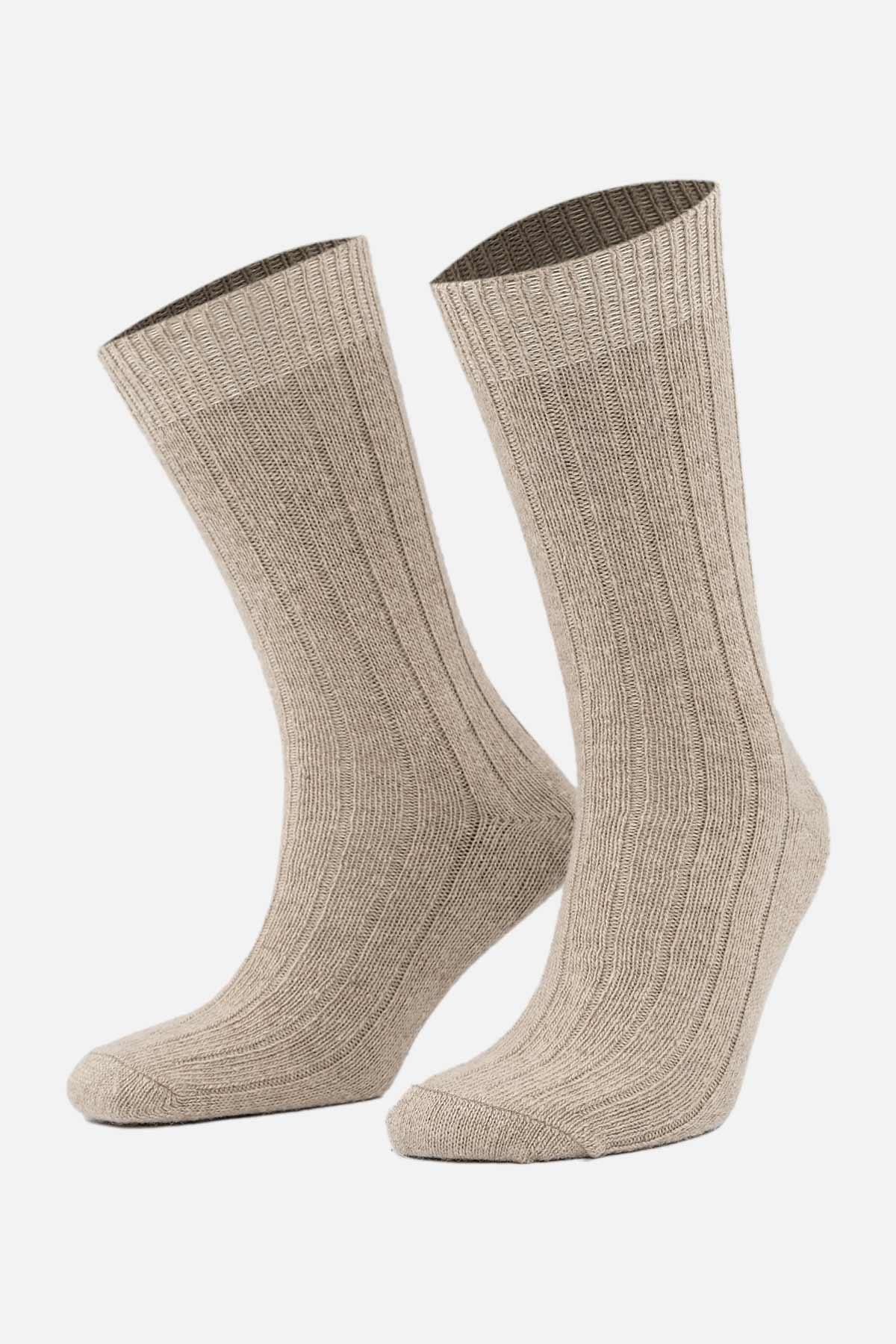 Aytuğ Unisex Alpaka Yünü Kışlık Soket 2'li Çorap   3095 B/K
