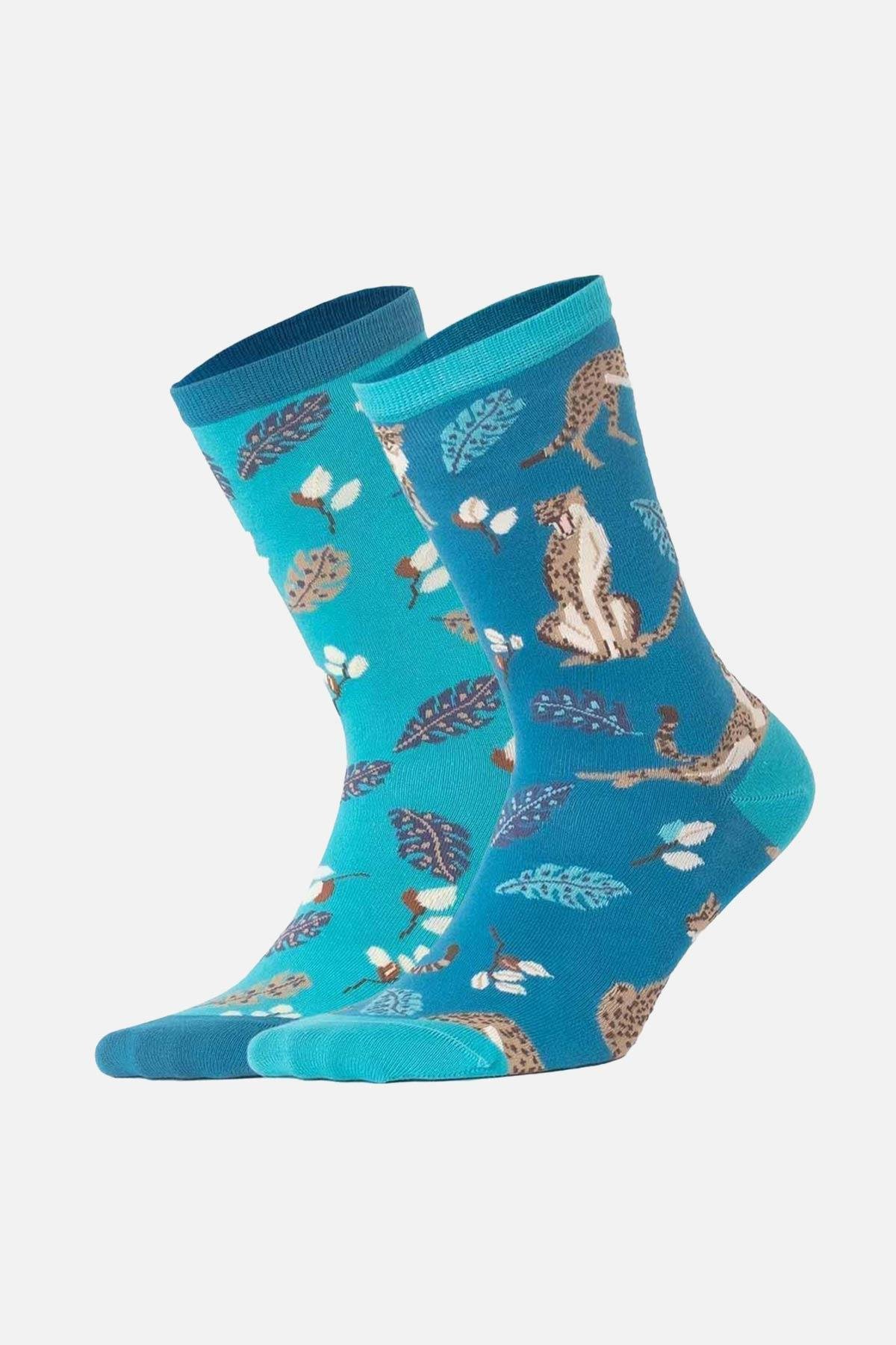 Aytuğ Unisex Pamuklu Tekli Leopar Desenli Eğlenceli Soket Çorabı