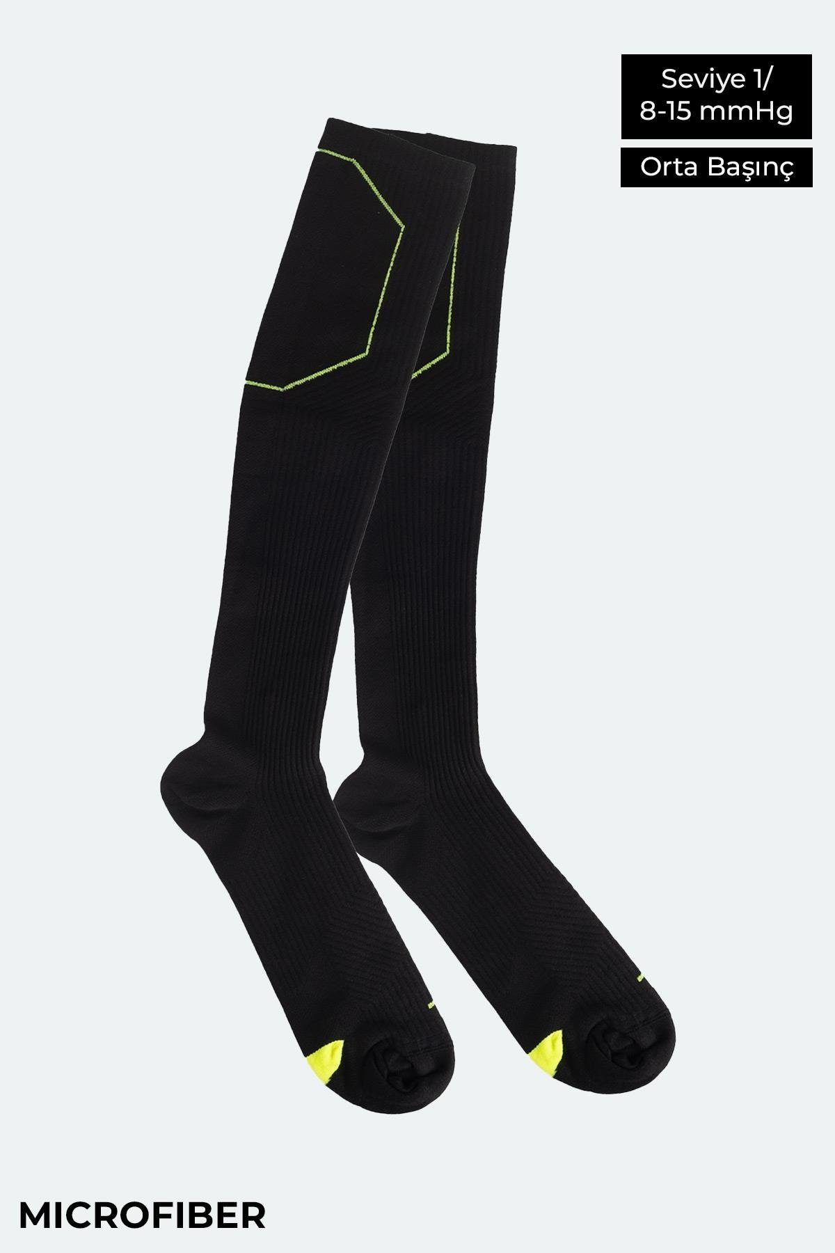 Aytuğ Unisex Sıkılaştırıcı Diz Üstü Siyah Koşu Ve Spor Çorabı