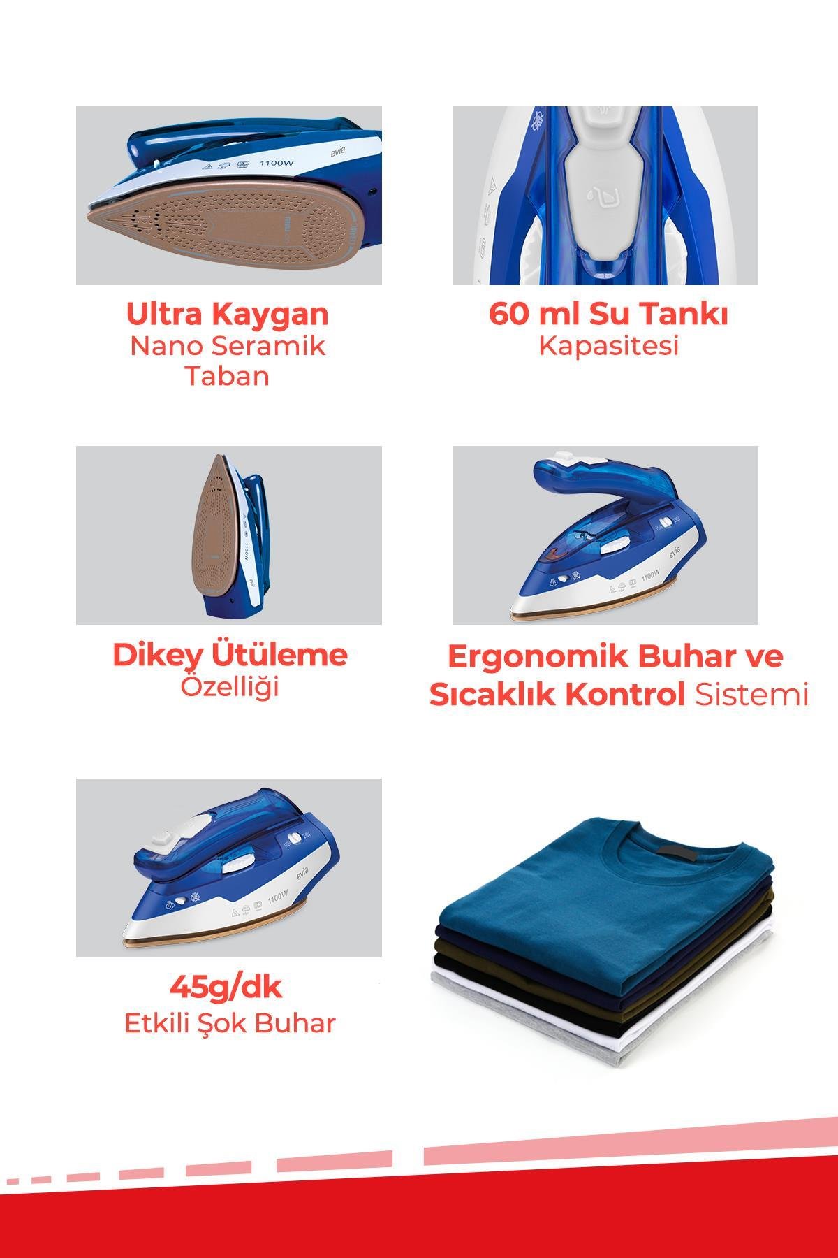 Evia Holiday Seramik Taban Dikey Ütüleme Özellikli Seyahat Ütüsü