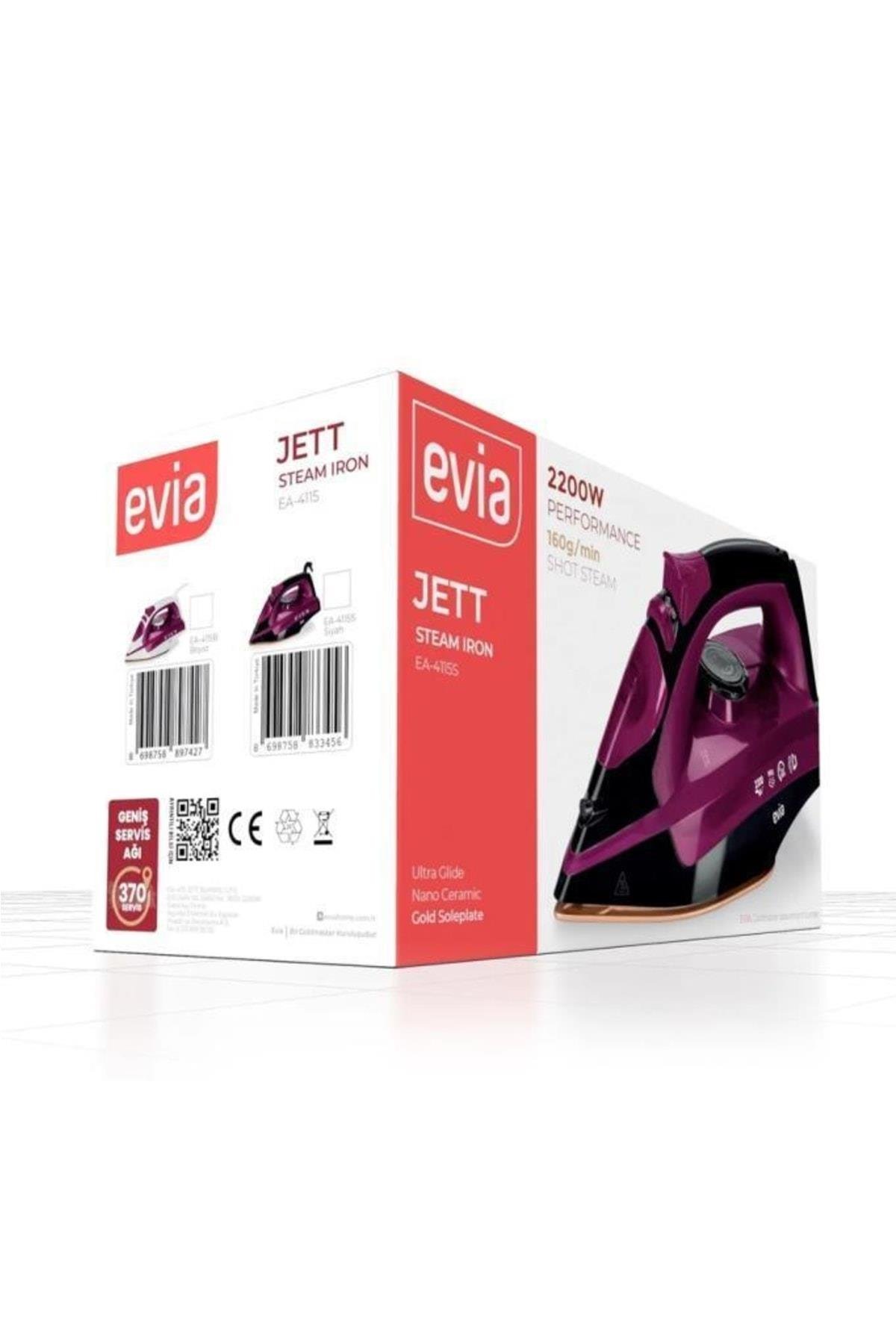 Evia Jett 2200 Watt Seramik Tabanlı Şok Buharlı Ütü Siyah Mor