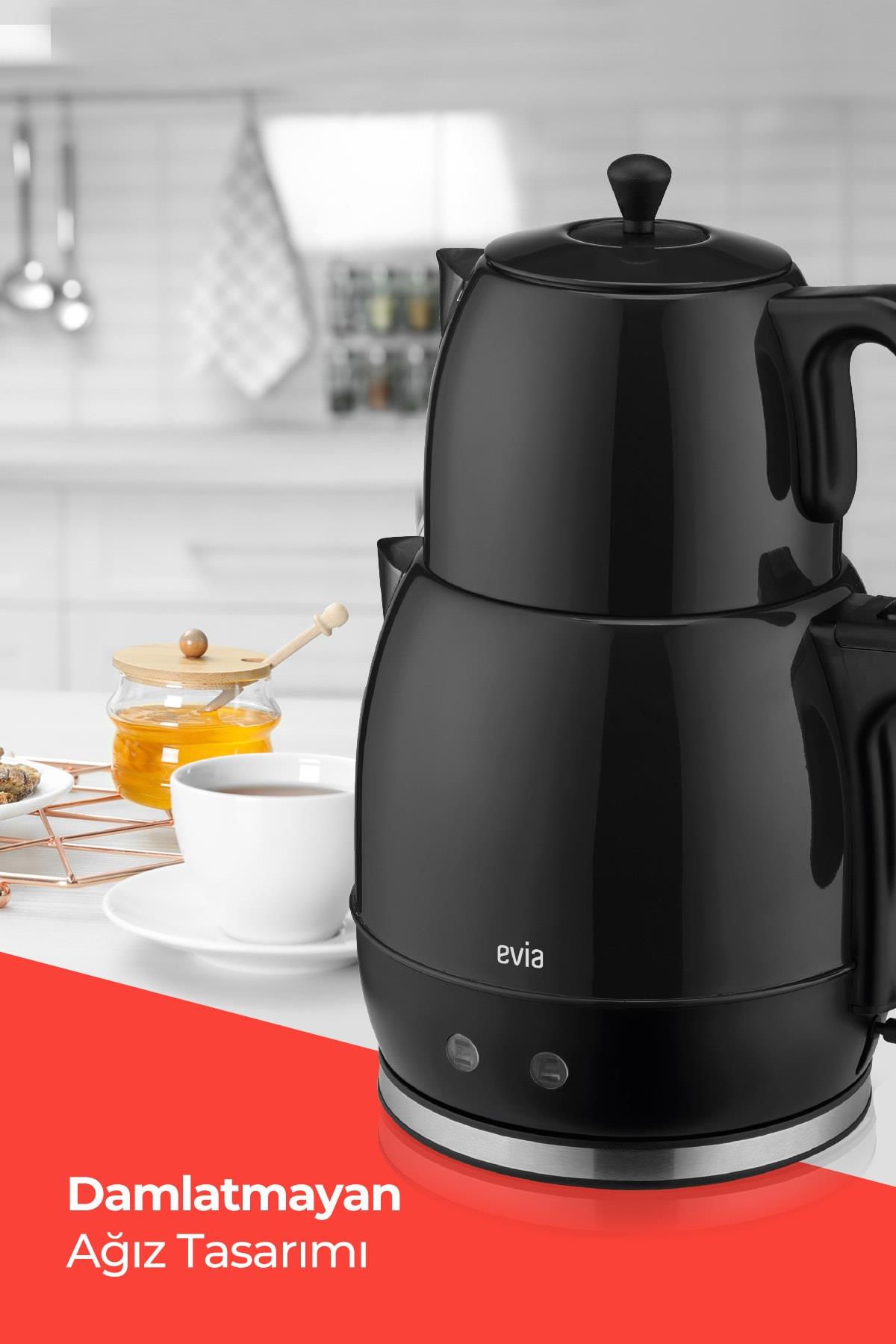 Ladem Siyah Geniş Kapasiteli 2200 Watt Paslanmaz Çelik Çay Makinesi Ve Su Isıtıcısı