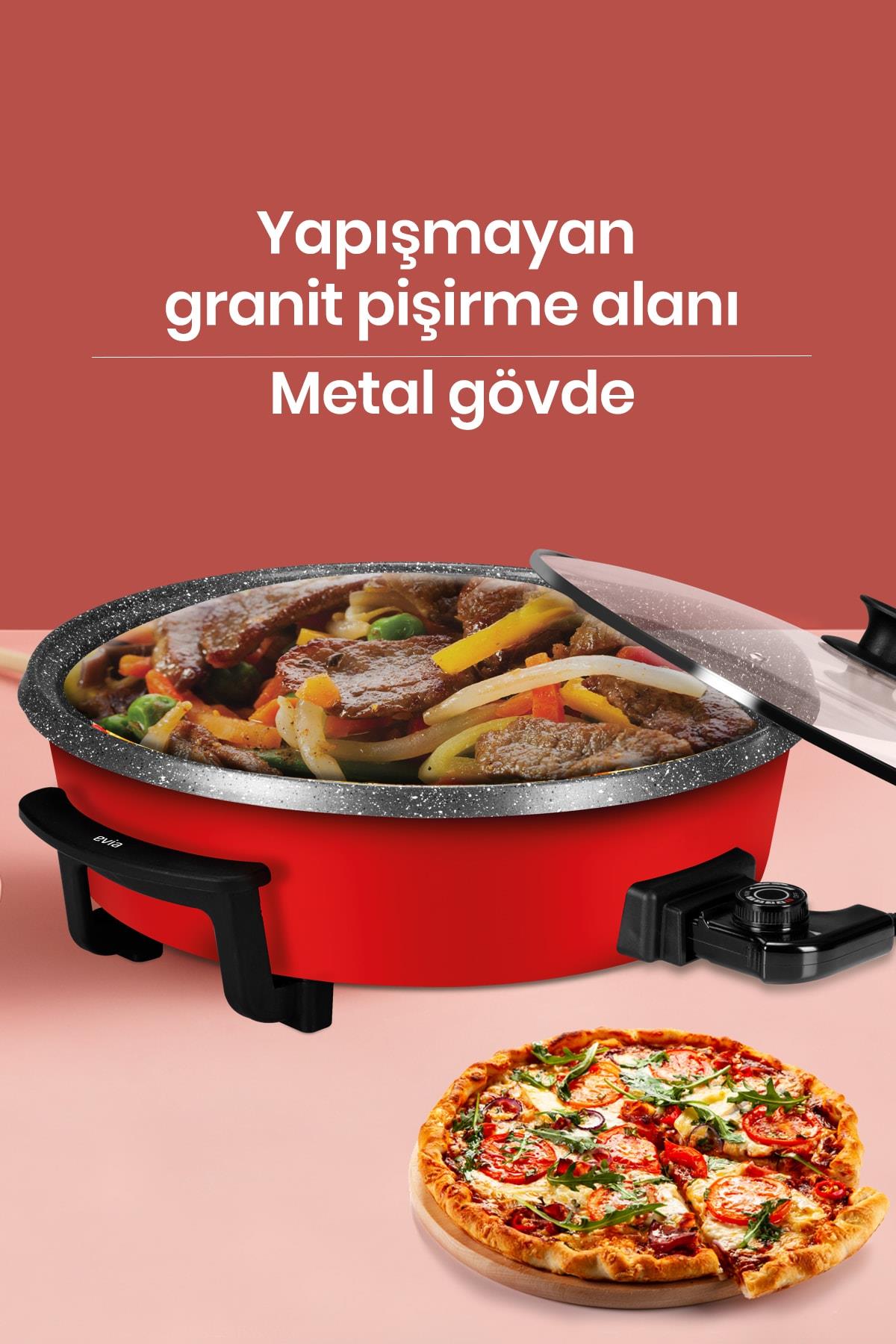 Evia Sofram Kırmızı Granit Geniş Çok Amaçlı Elektrikli Pişirici
