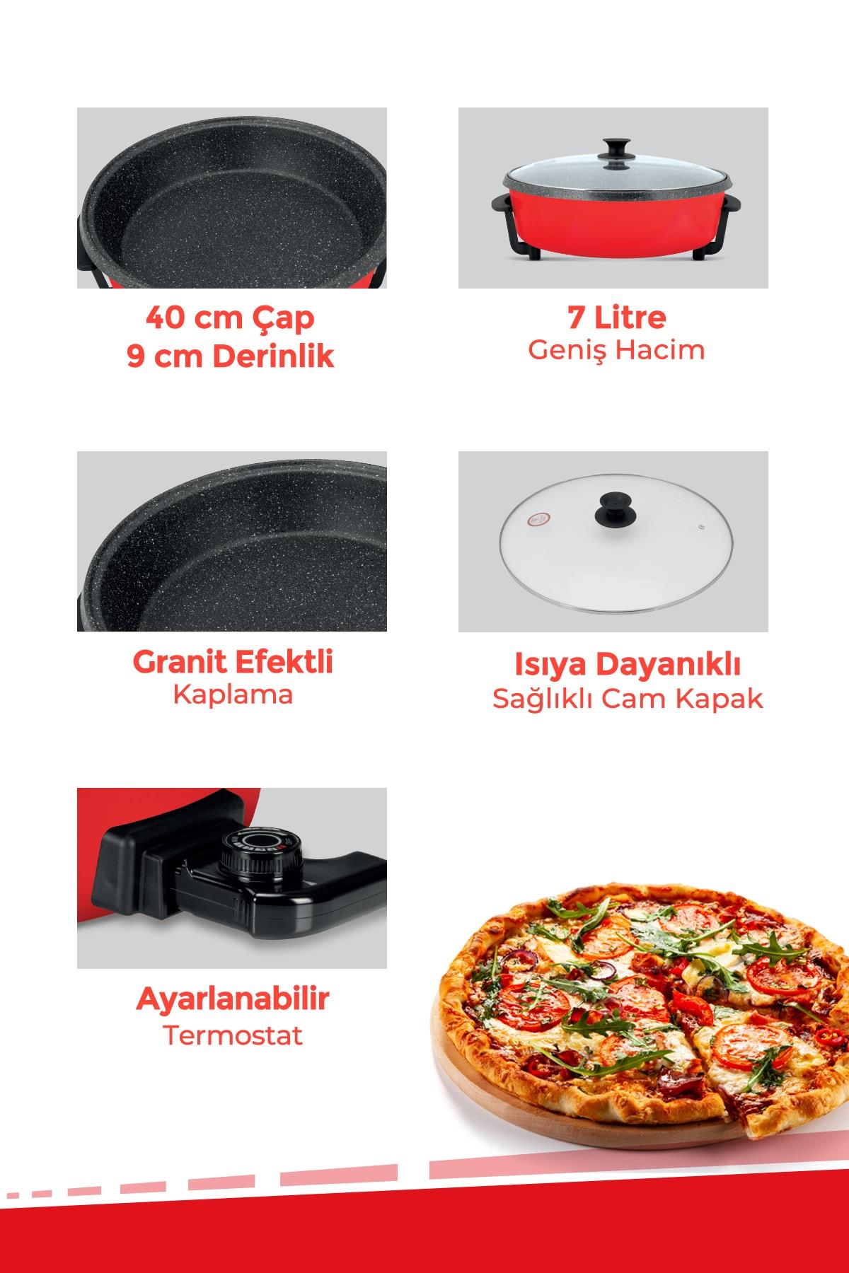 Evia Sofram Kırmızı Granit Geniş Çok Amaçlı Elektrikli Pişirici