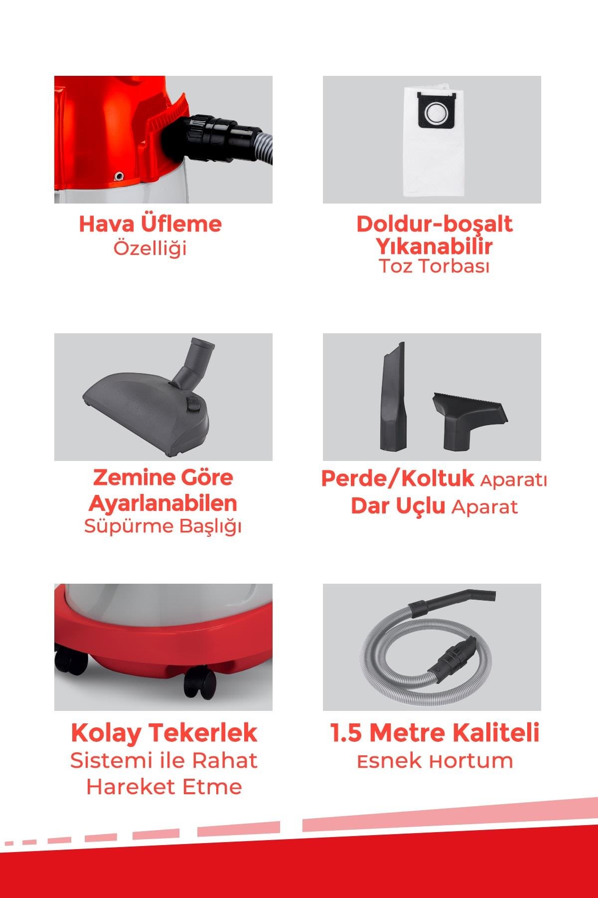 Evia Tufan 2200 Watt Islak Kuru Toz Torbalı Elektrikli Süpürge