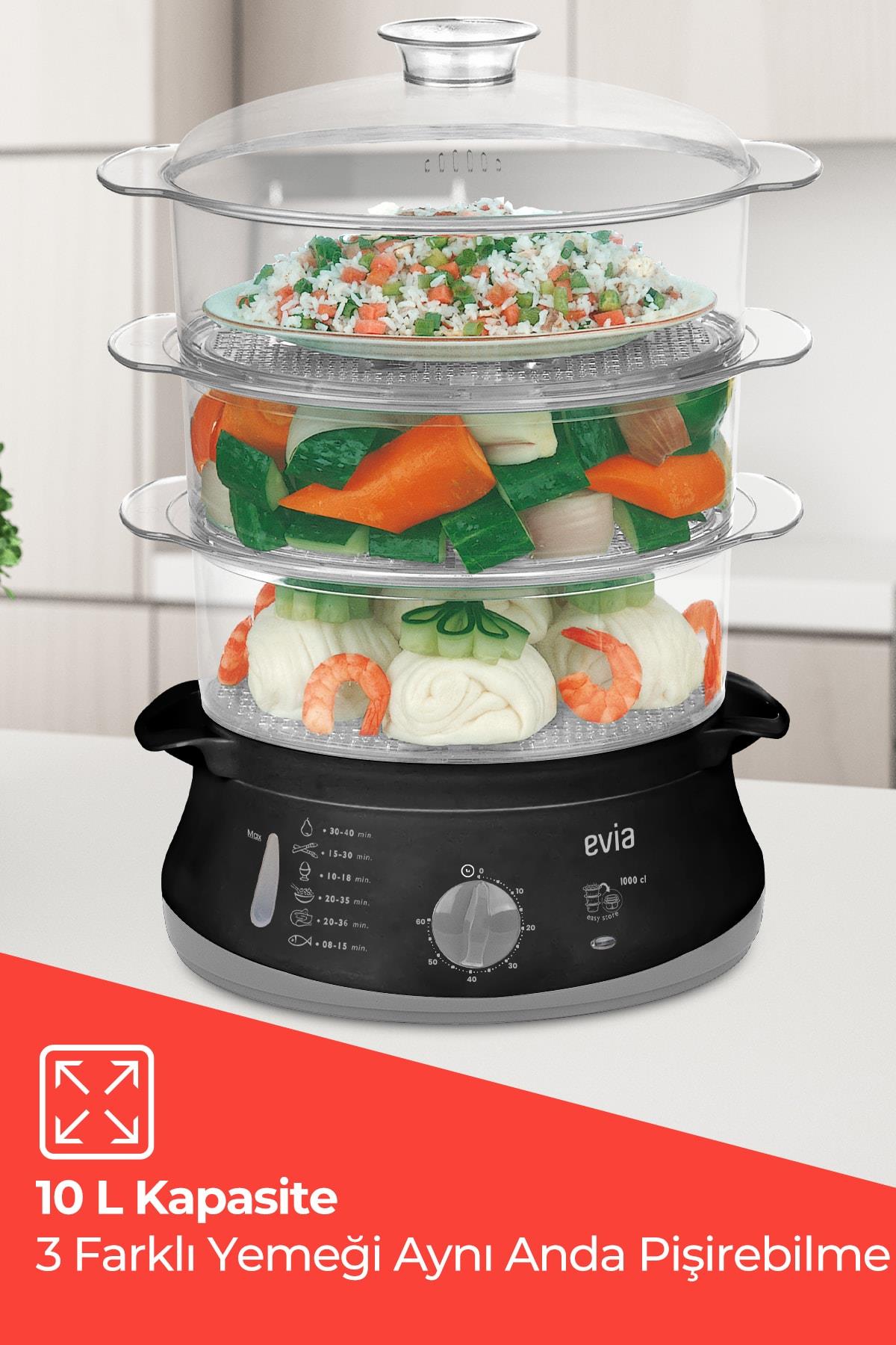 60 Dakika Zaman Ayarlı 10 Litre Bpa Içermeyen Buharlı Pişirici