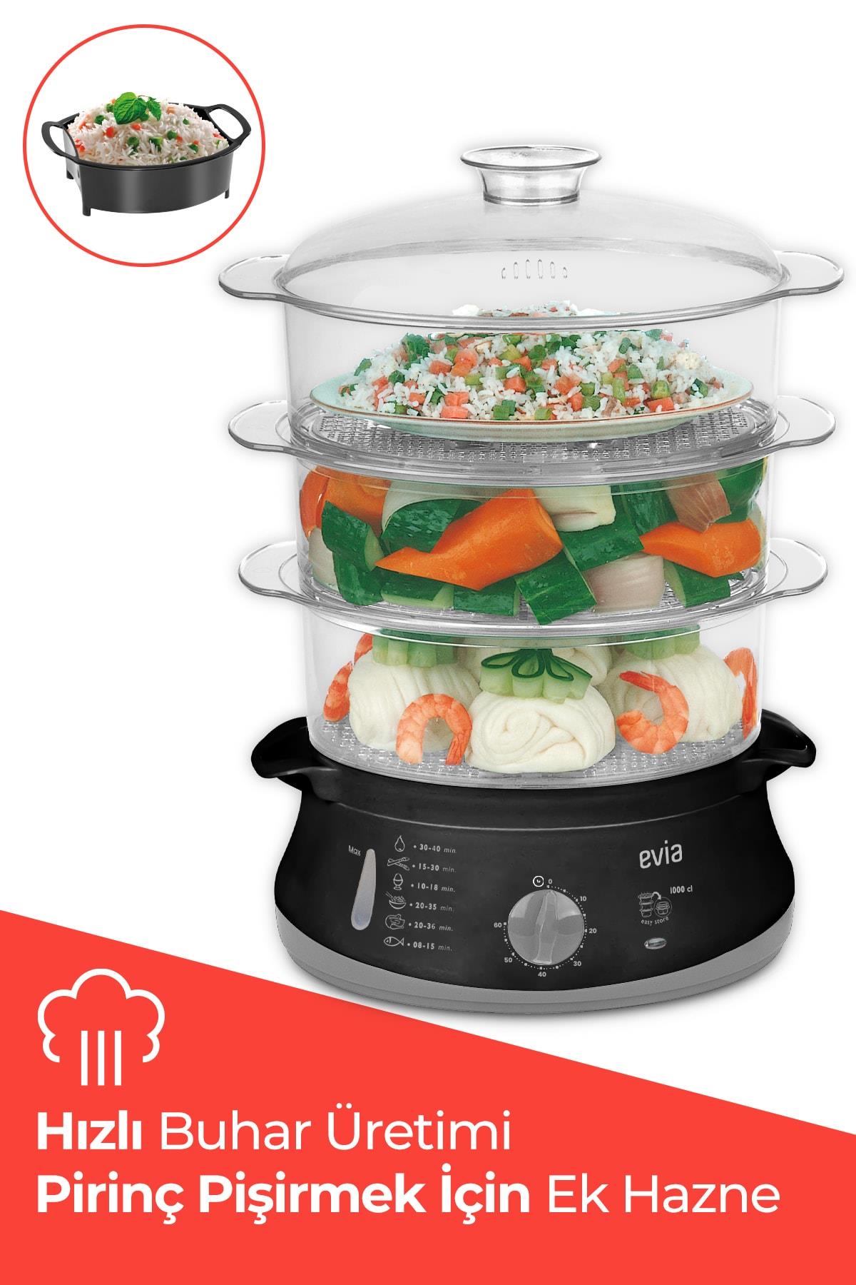 Evia Zaman Ayarlı 10 Litre Bpa İçermeyen Buharlı Pişirici