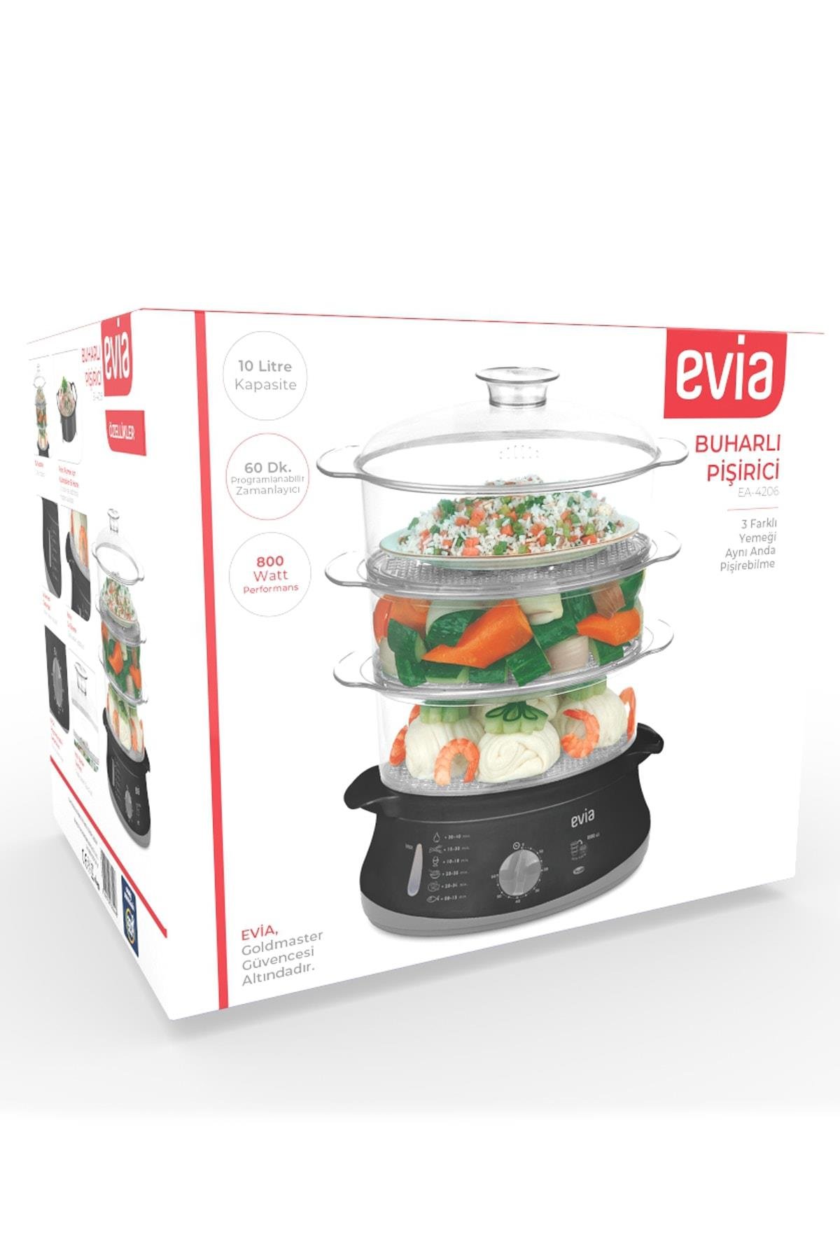 Evia Zaman Ayarlı 10 Litre Bpa İçermeyen Buharlı Pişirici