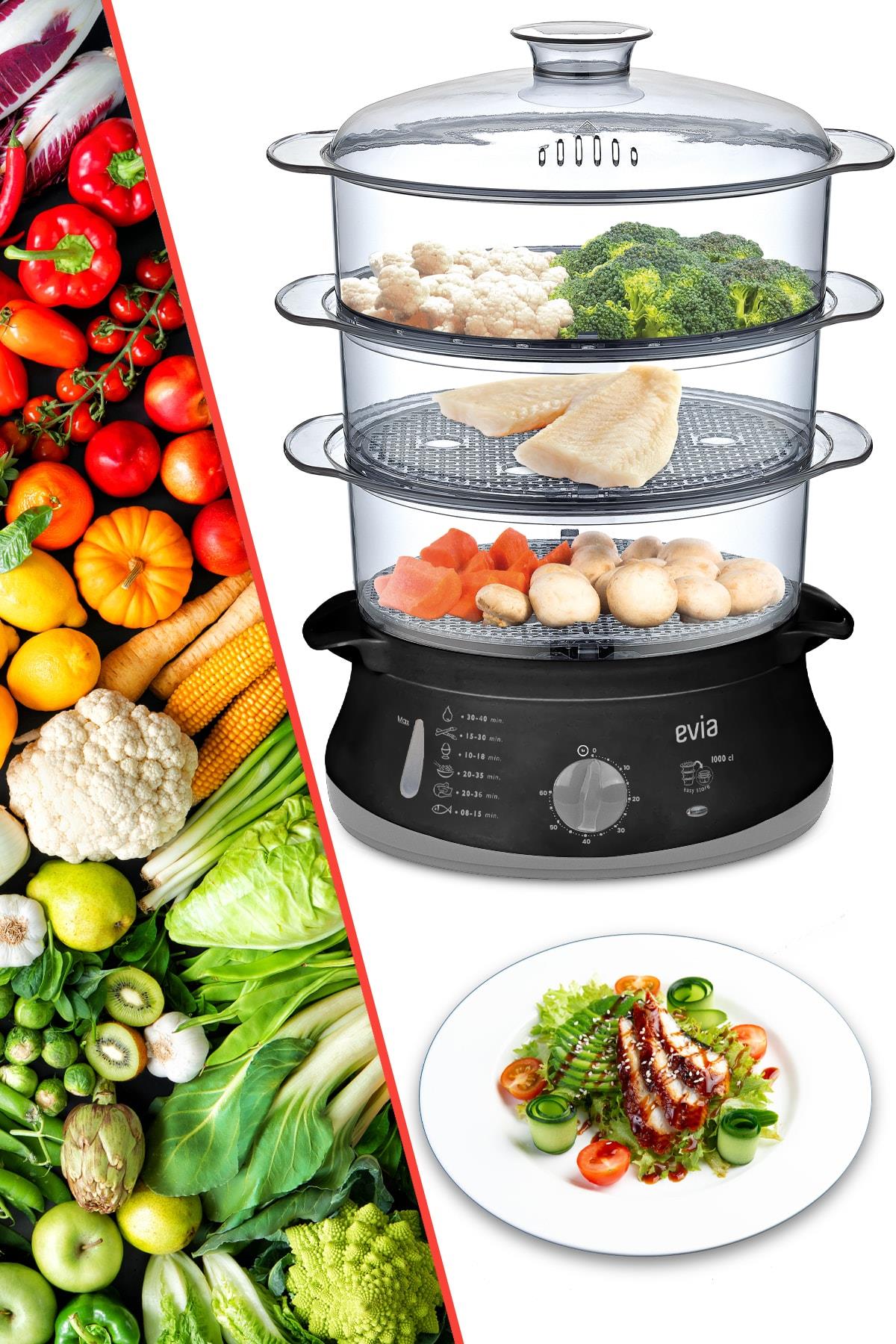 Evia Zaman Ayarlı 10 Litre Bpa İçermeyen Buharlı Pişirici